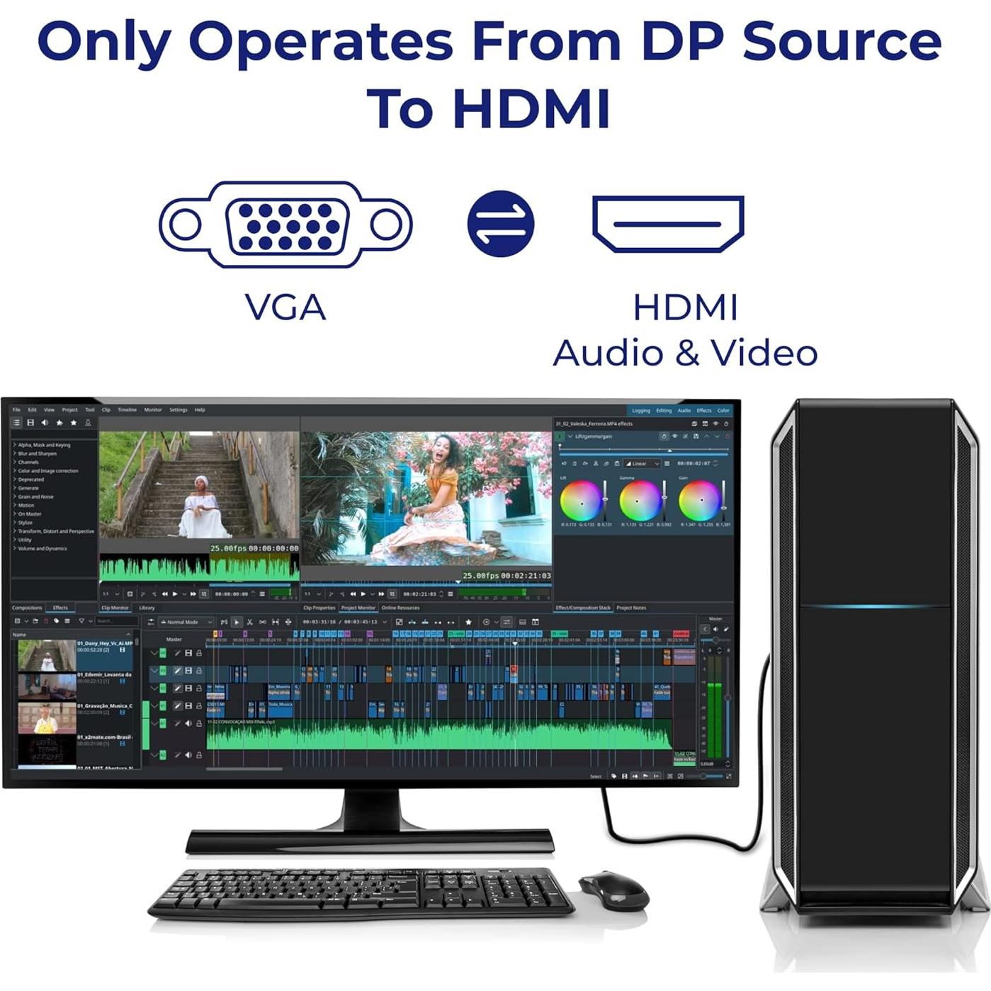 Cable HDMI a VGA Aurum 1.83m Macho a Macho 1080p Negro