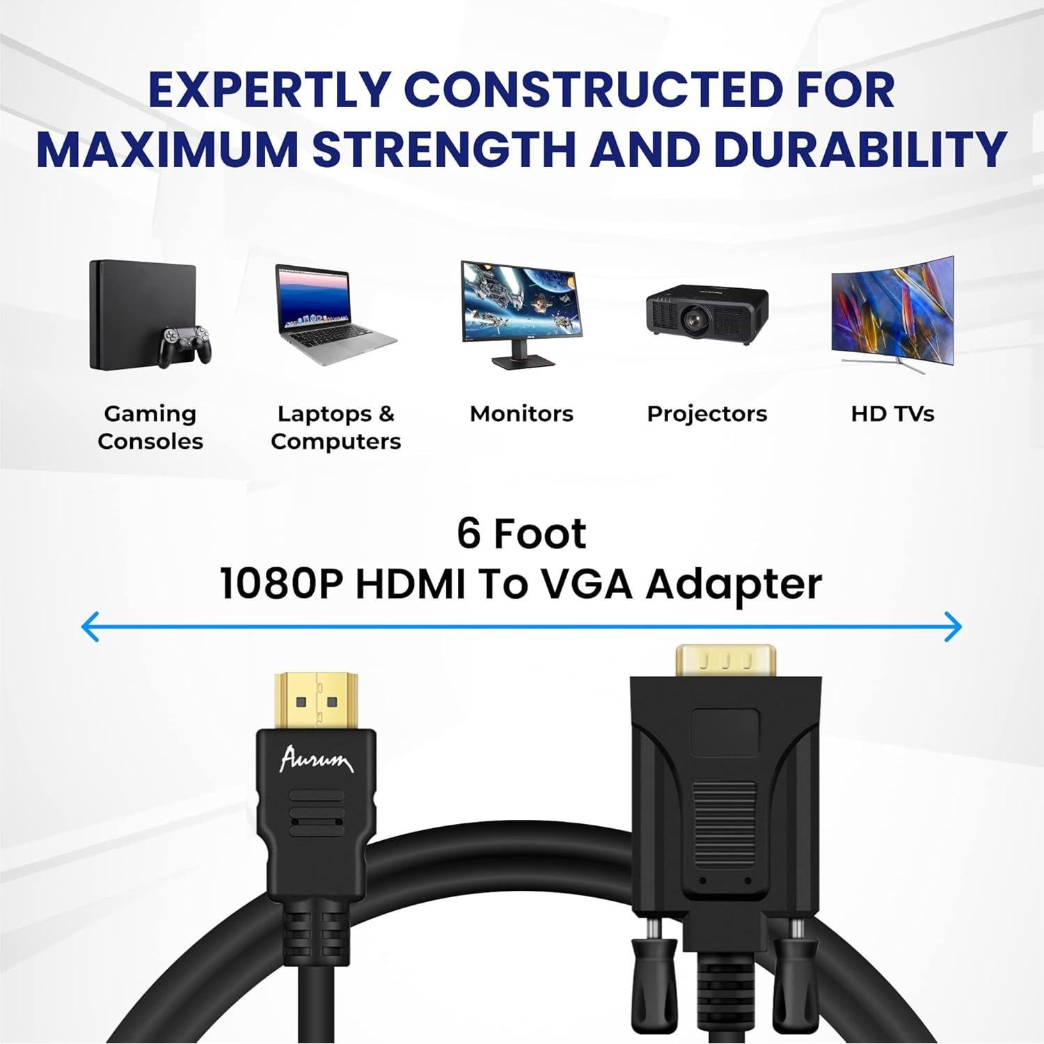 Cable HDMI a VGA Aurum 1.83m Macho a Macho 1080p Negro