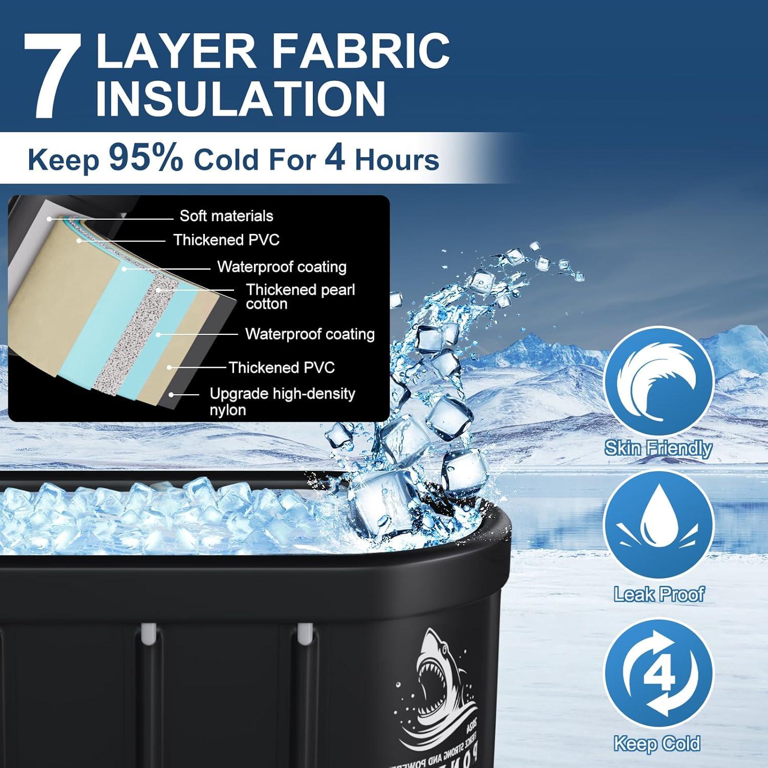 Tina de Baño de Hielo XL Pontuss 101L Plegable Negra