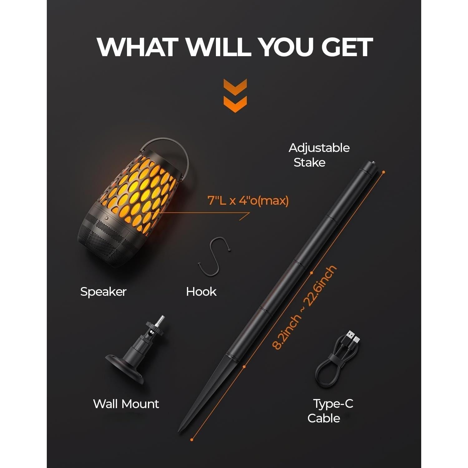 Outdoor Speakers Bluetooth Waterproof IPX6 with Flame Lights, Gadget Gifts for Dad, Hd Stereo Sound, BT 5.3 Multi-Sync to 100 Speakers, Portable Wireless Speaker for Patio Cafe Decor Party -1Pack