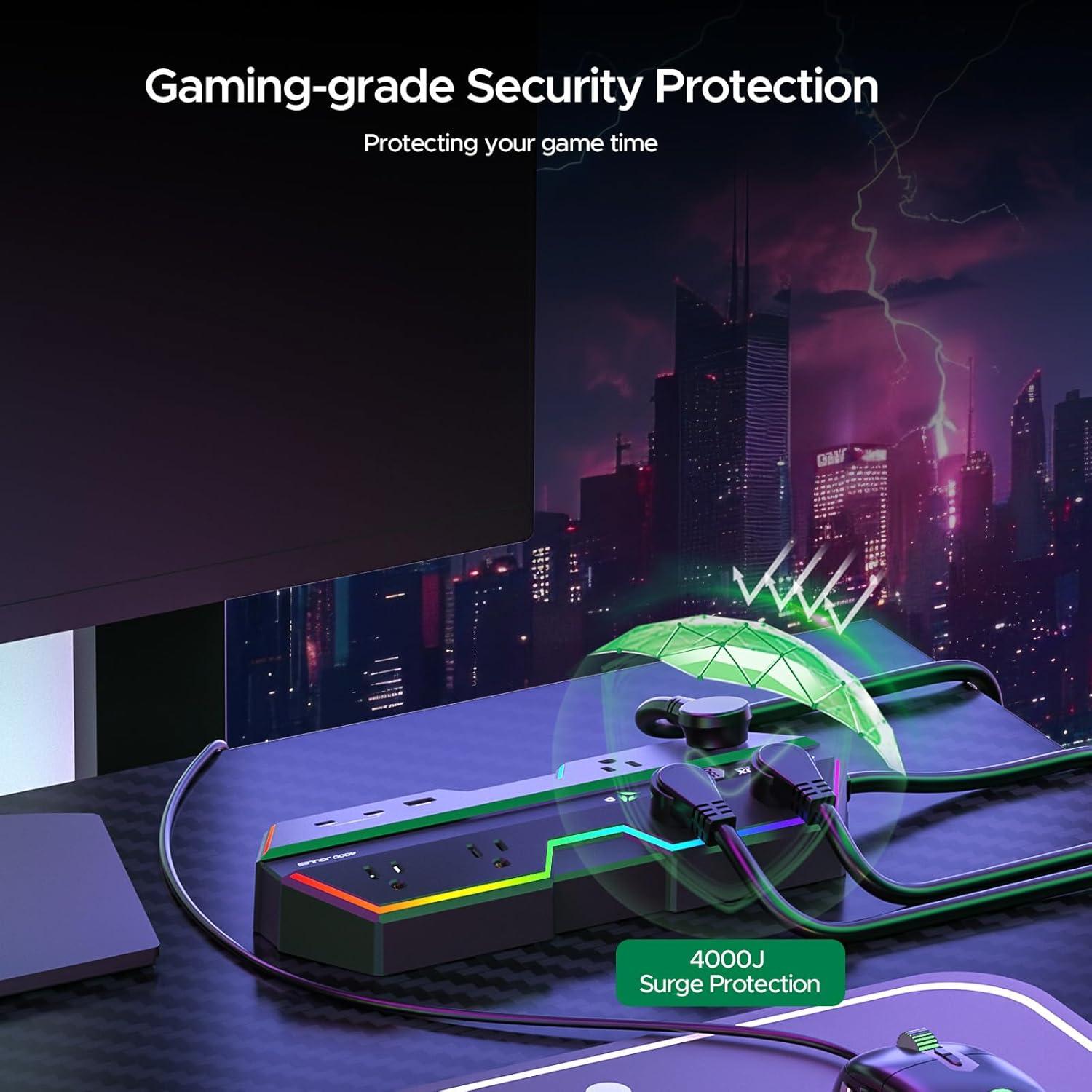 Regleta de Poder Green Box 6 Salidas 4000J USB RGB 20W