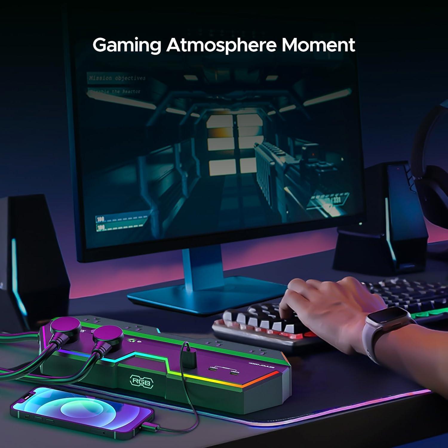 Regleta de Poder Green Box 6 Salidas 4000J USB RGB 20W