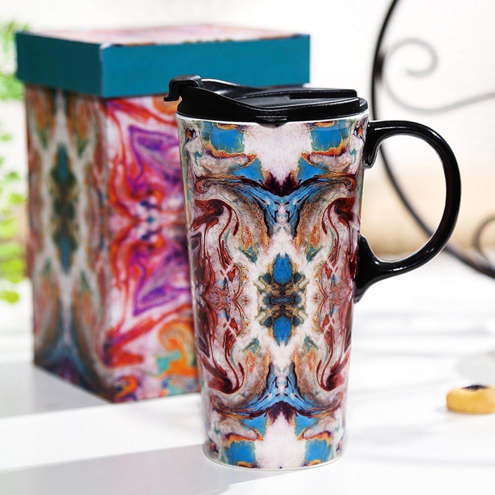 Taza de Cerámica de Viaje Topadorn 500ml con Tapa Sellada