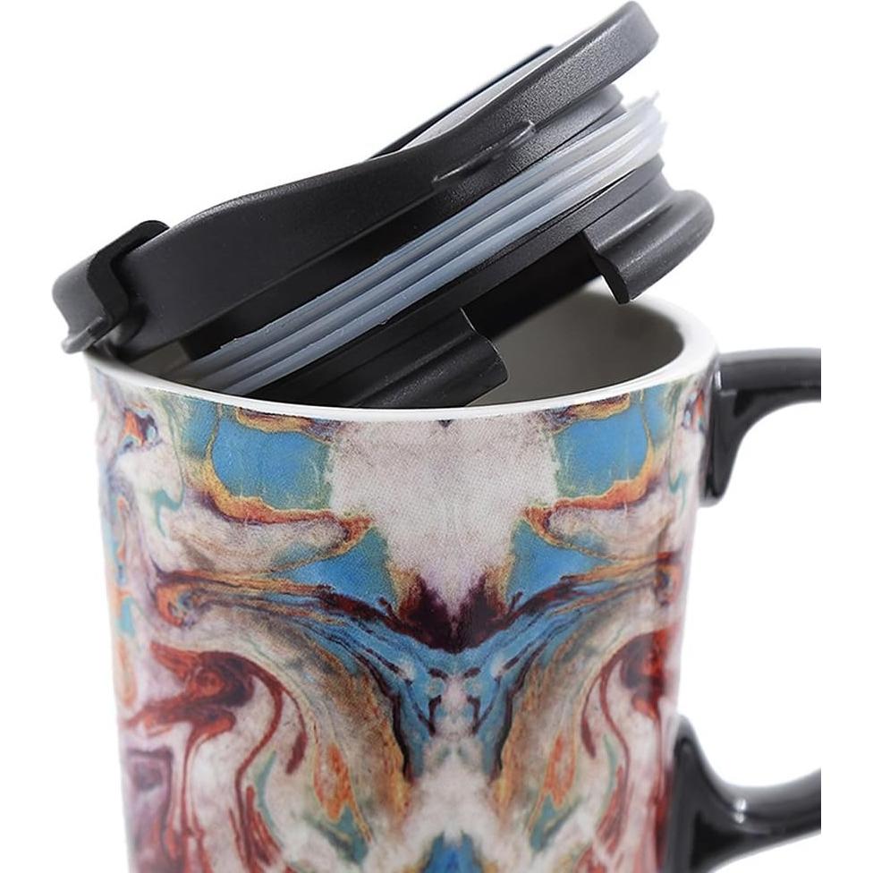 Taza de Cerámica de Viaje Topadorn 500ml con Tapa Sellada