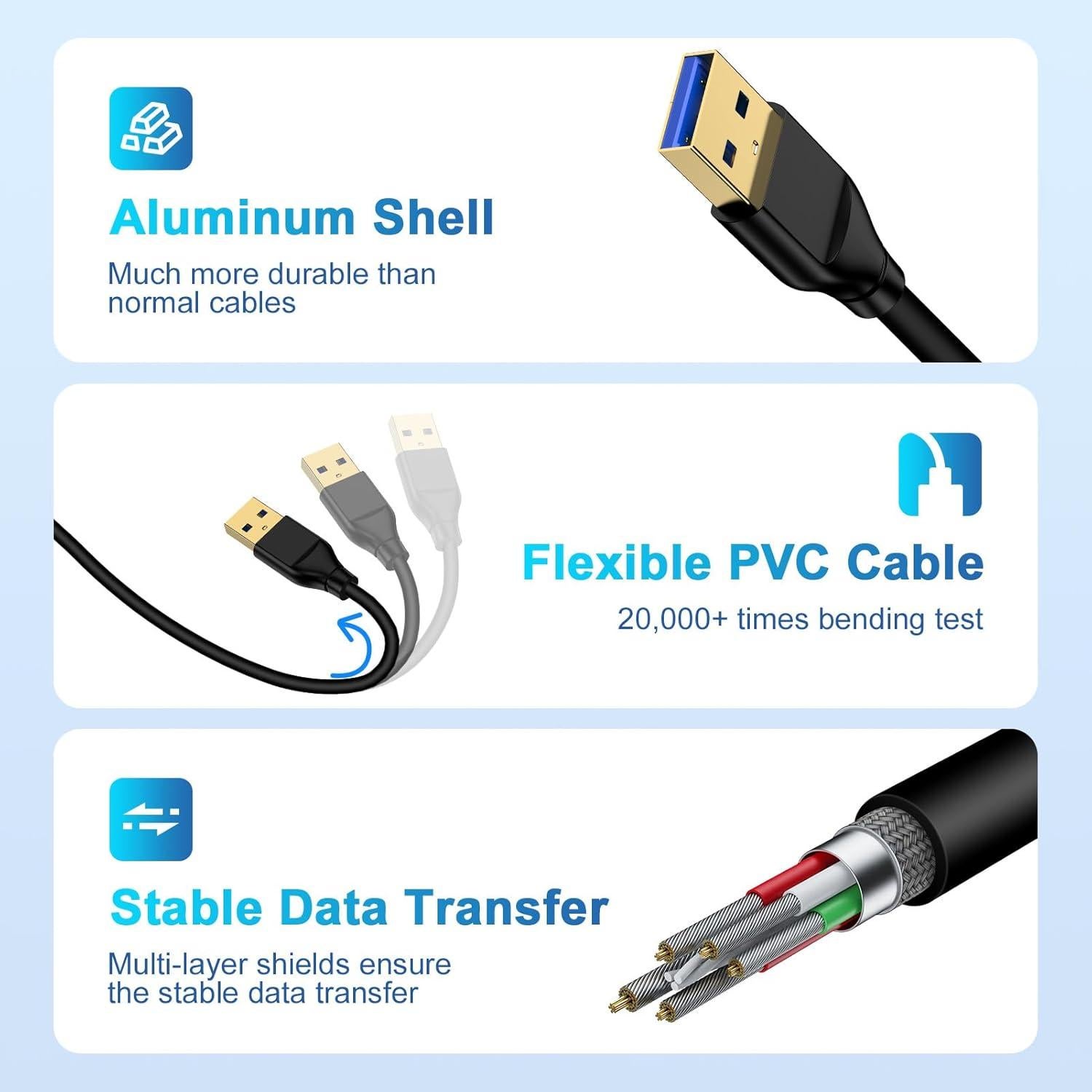 Cable USB 3.0 A a A Macho 1.83m para Transferencia de Datos