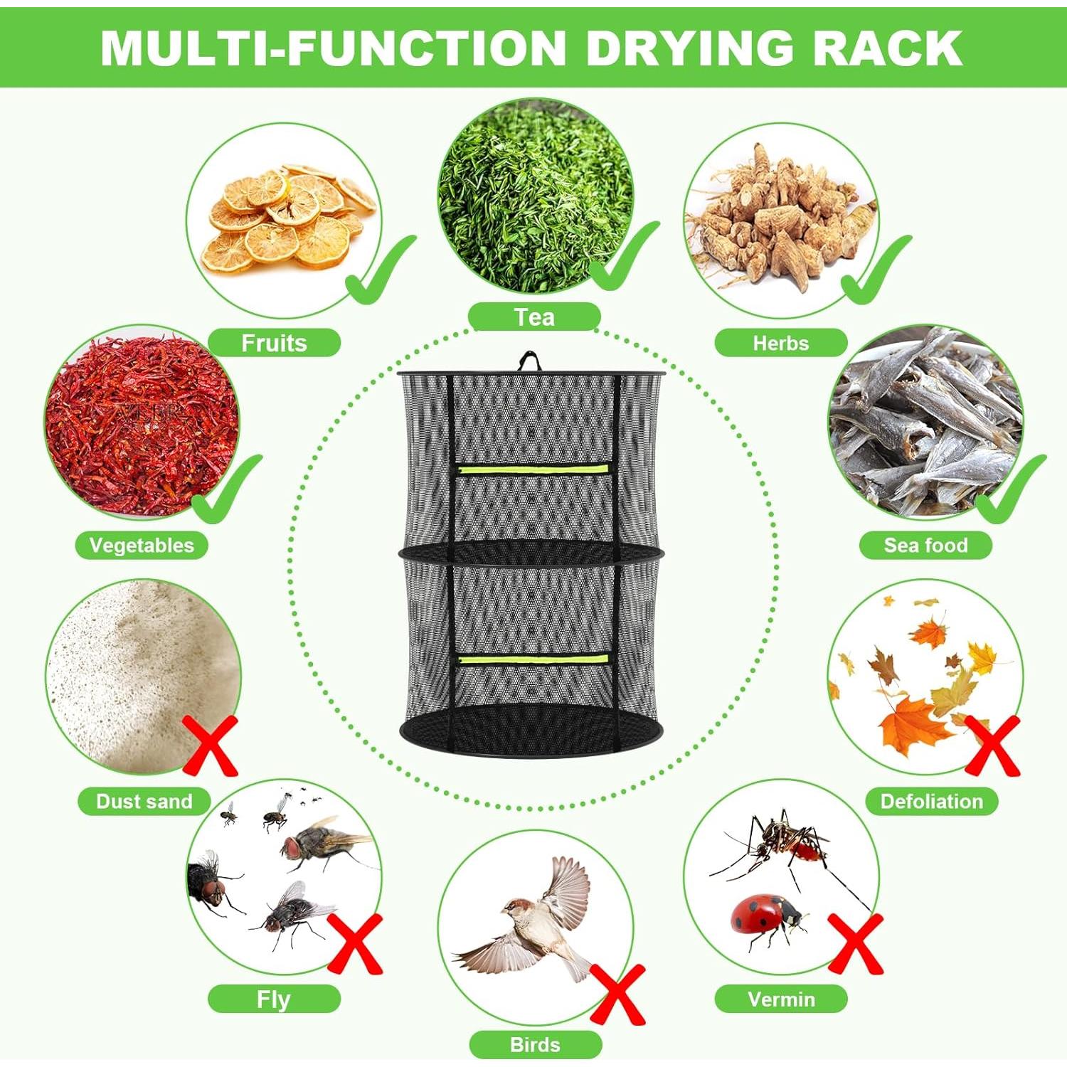 Soporte de Secado de Hierbas MEKOLIFE 2 Capas Plegable Negro