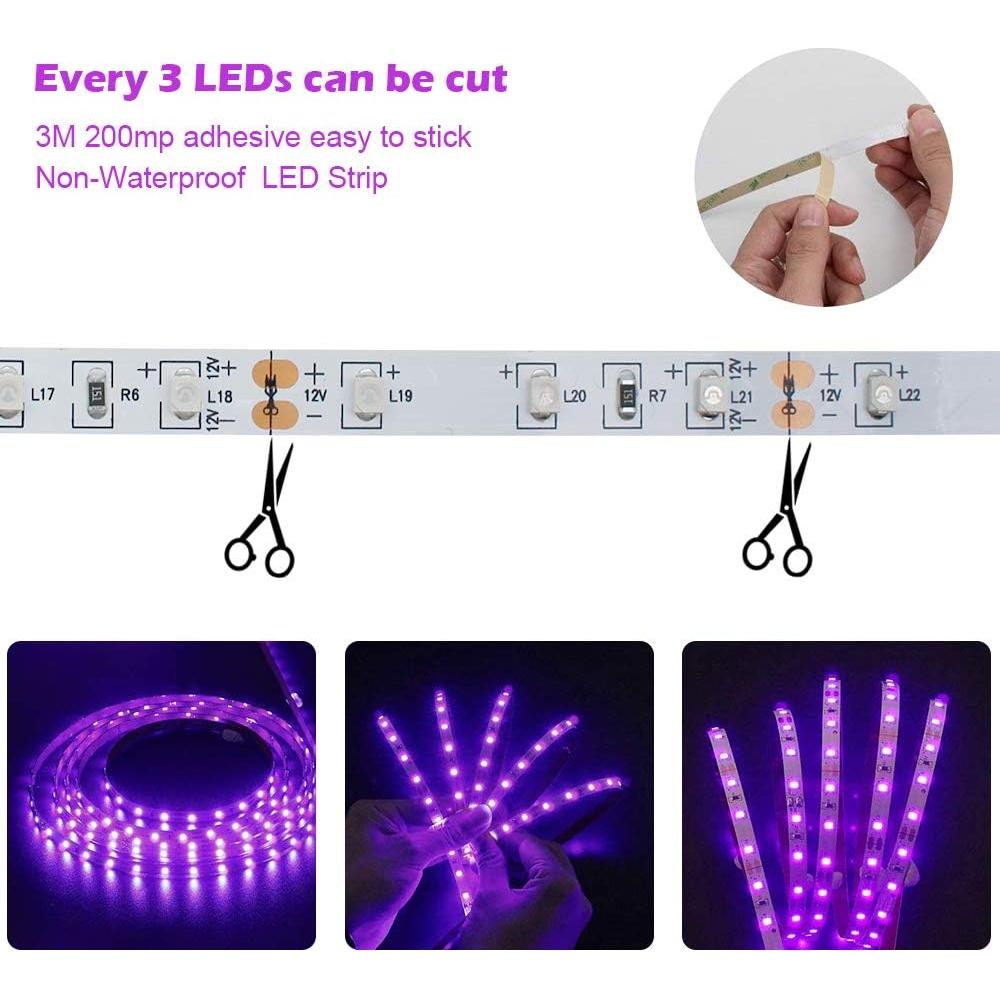 Tira de Luz Negra LED UV 5M 300LEDs IP65 12V - LEDStrips8