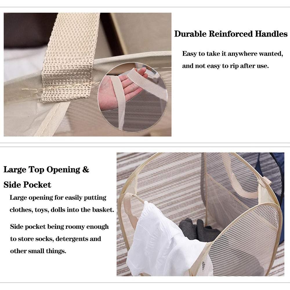 Cesta de lavandería colapsable Buenod 77L beige malla