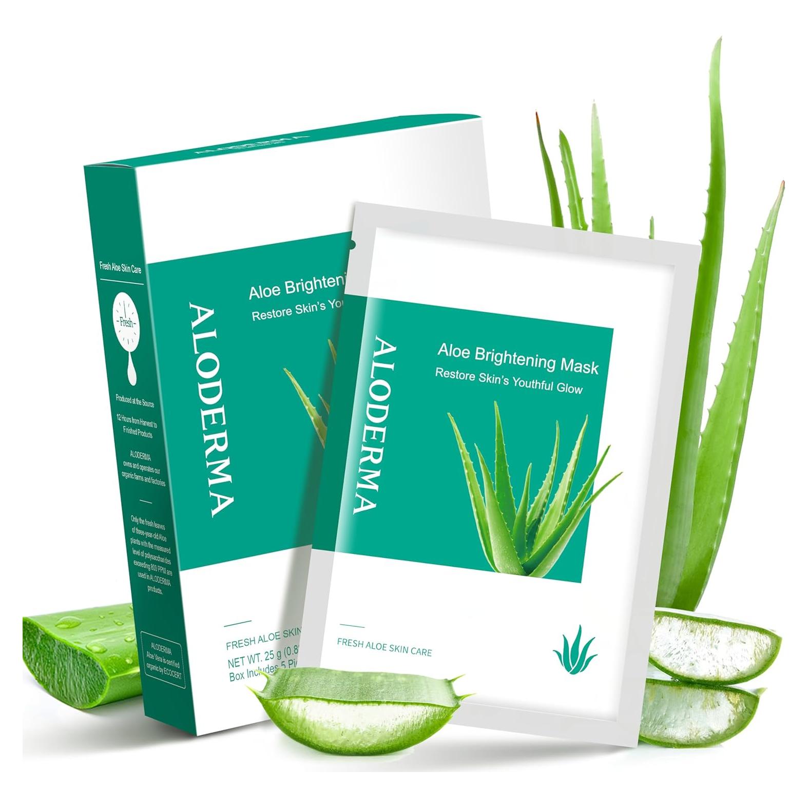 Mascarillas Faciales Aloderma Iluminadoras 88% Aloe Vera - 5 Unidades