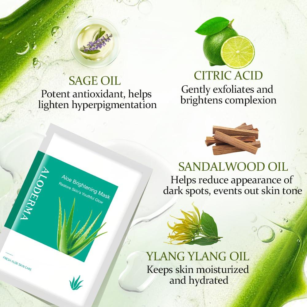 Mascarillas Faciales Aloderma Iluminadoras 88% Aloe Vera - 5 Unidades