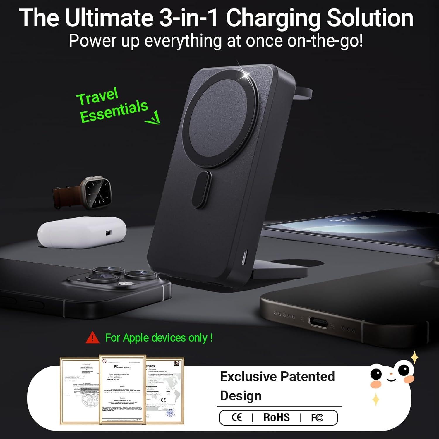 Cargador Portátil 3-en-1 Kysson 10000mAh Carga Rápida Negro