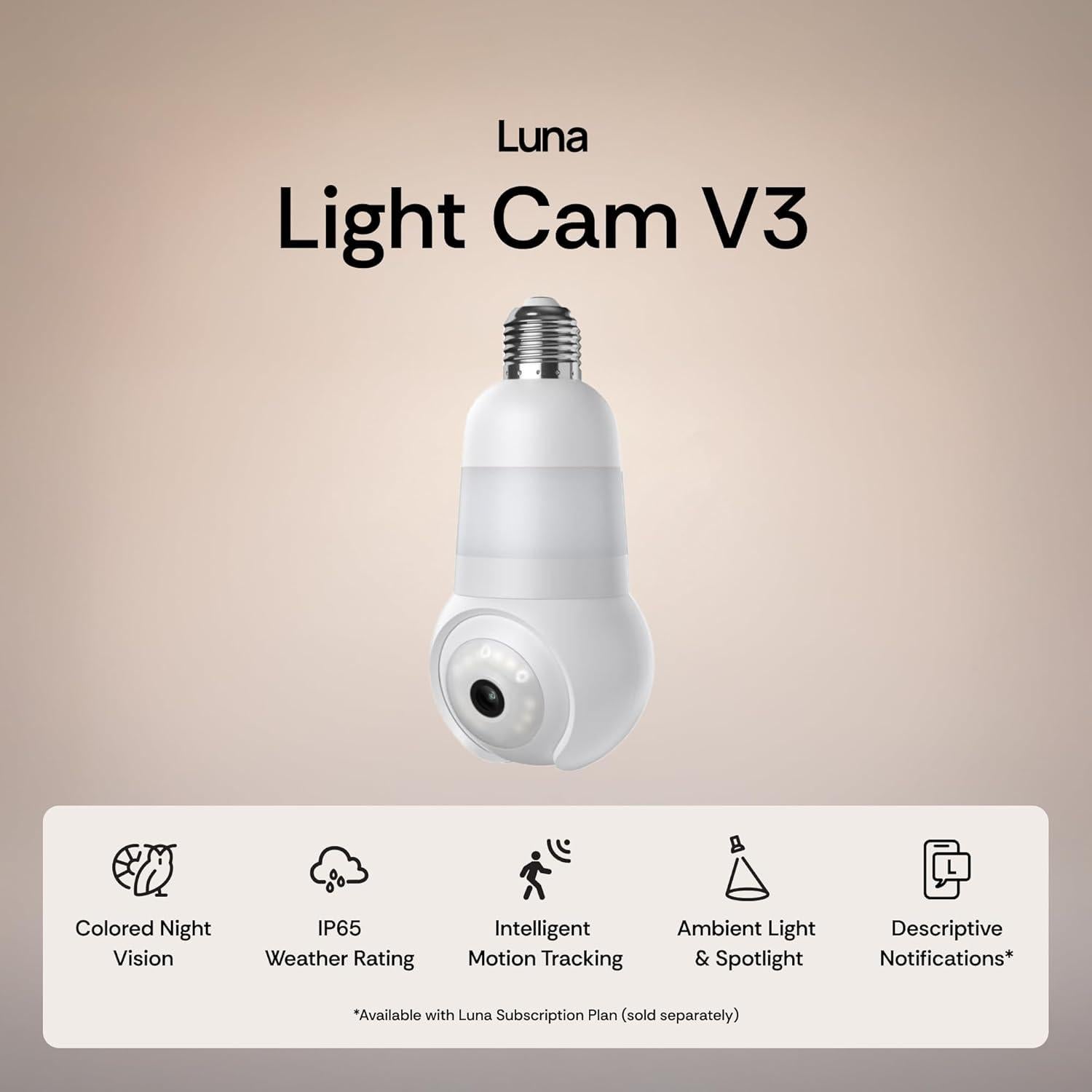 Cámara de Seguridad Bombilla LED LUNA HOGAR 4MP Wi-Fi 2.4GHz