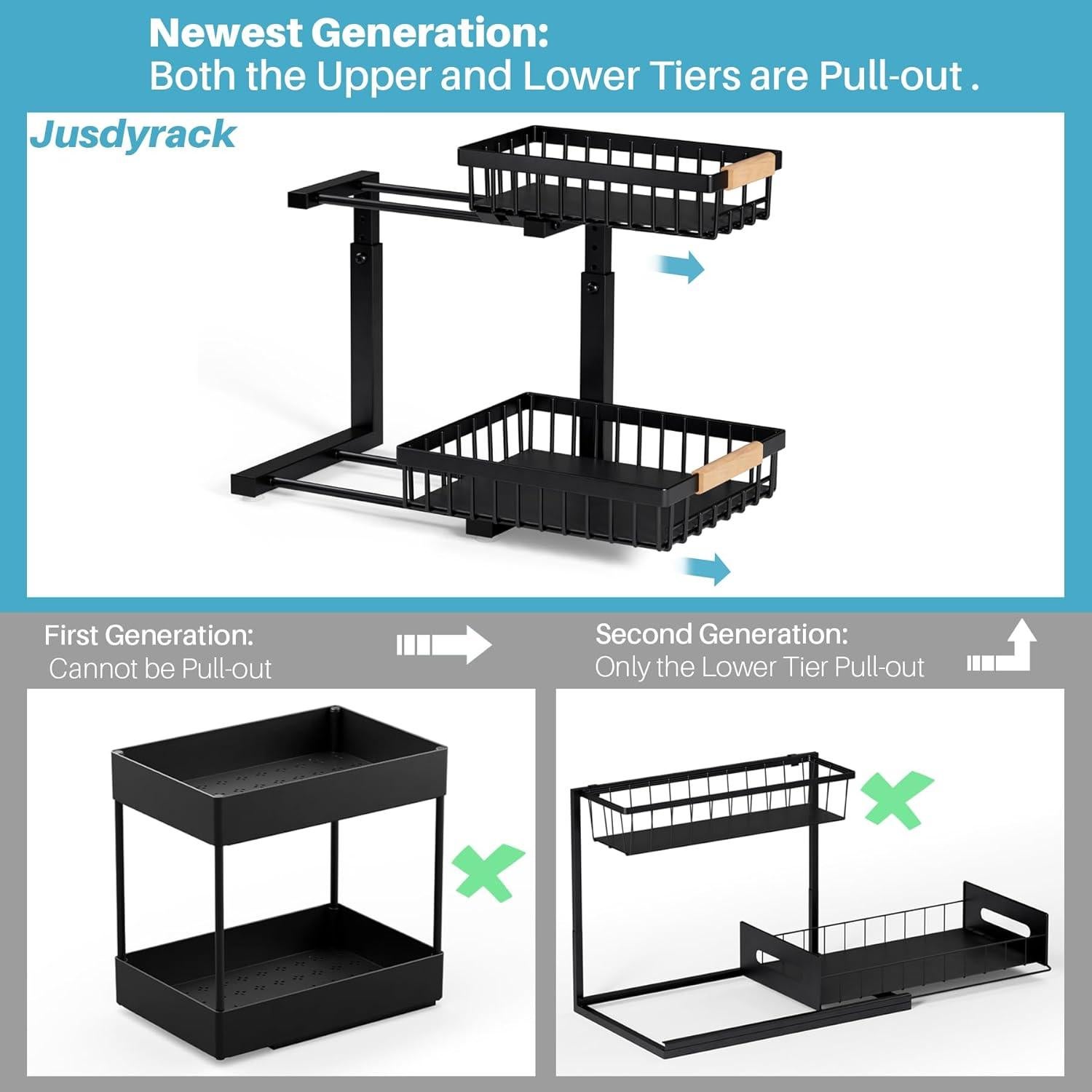 Organizador Bajo Fregadero Jusdyrack 2 Niveles Ajustable Negro