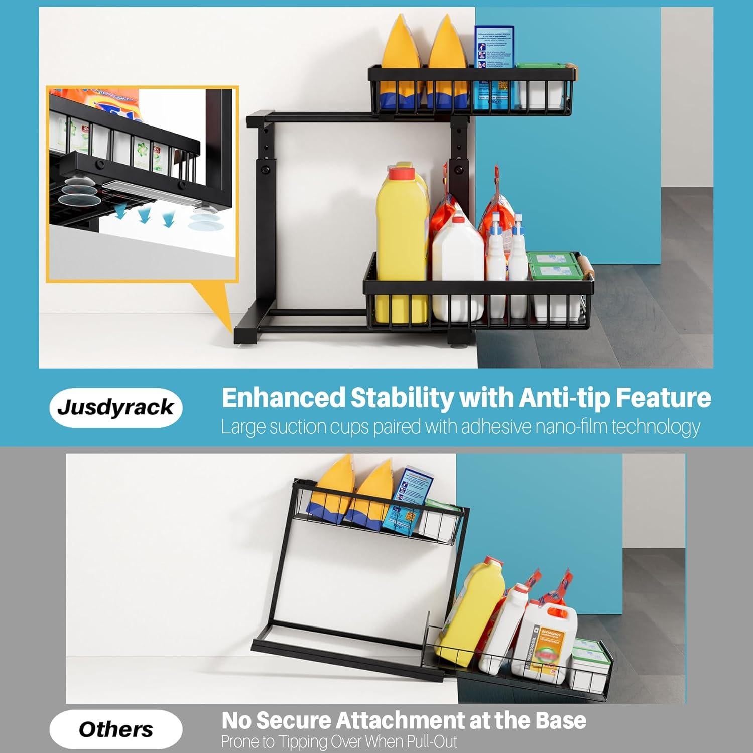 Organizador Bajo Fregadero Jusdyrack 2 Niveles Ajustable Negro