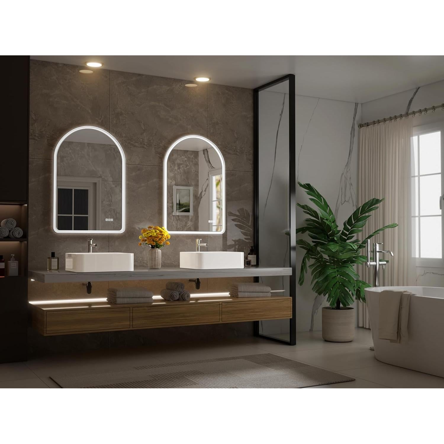 Espejo de Baño LED Arqueado QueenFun 76.2x55.9 cm Iluminado