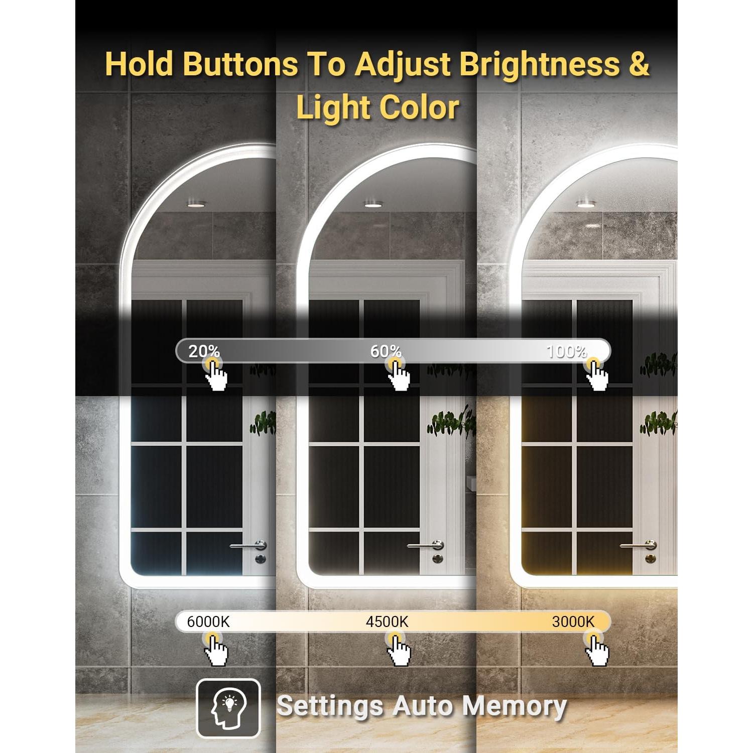 Espejo de Baño LED Arqueado QueenFun 76.2x55.9 cm Iluminado