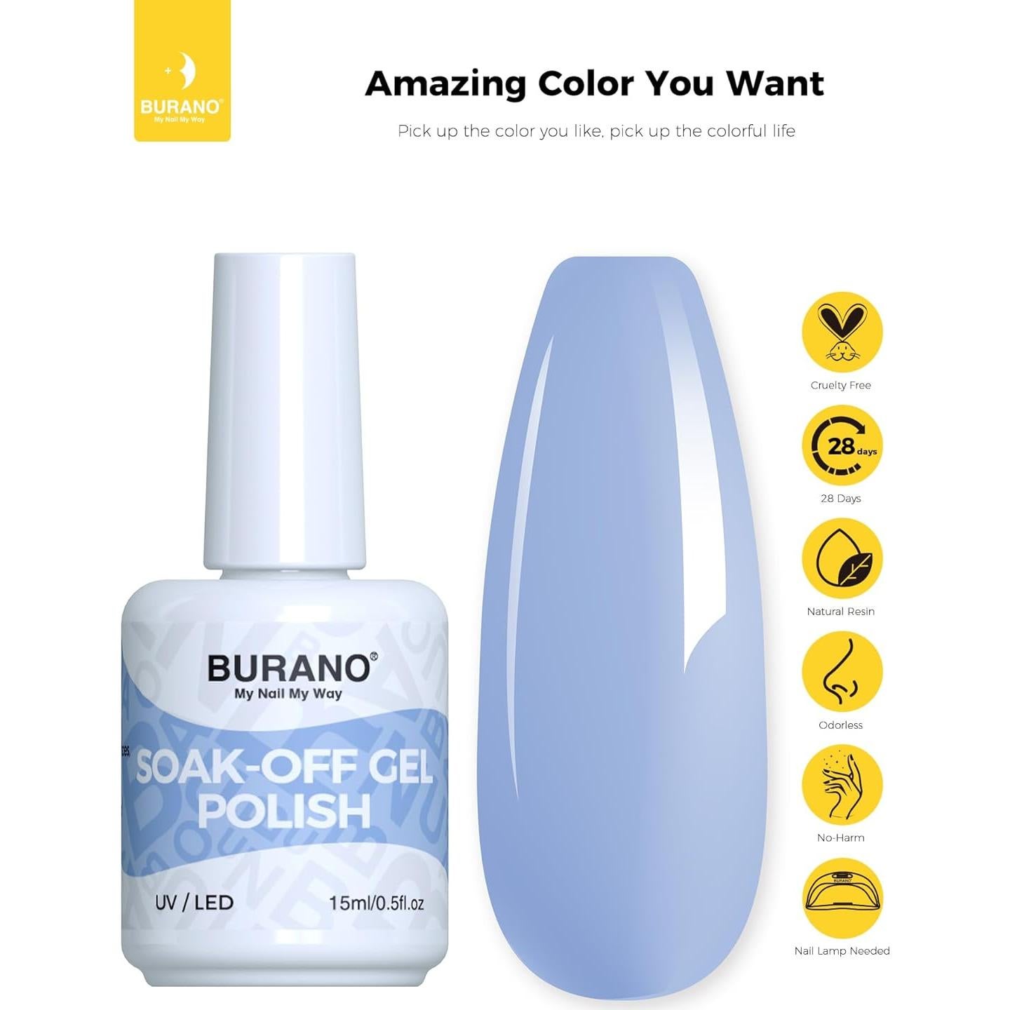Esmalte de Uñas en Gel BURANO 15ml Azul Bebé 360 UV LED