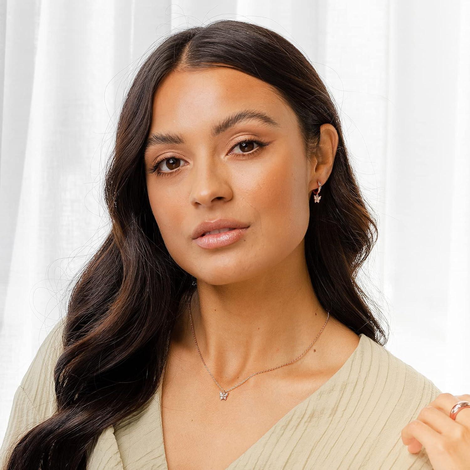 Collar Colgante Mariposa PAVOI Baño Oro Rosa 14K con Zirconia