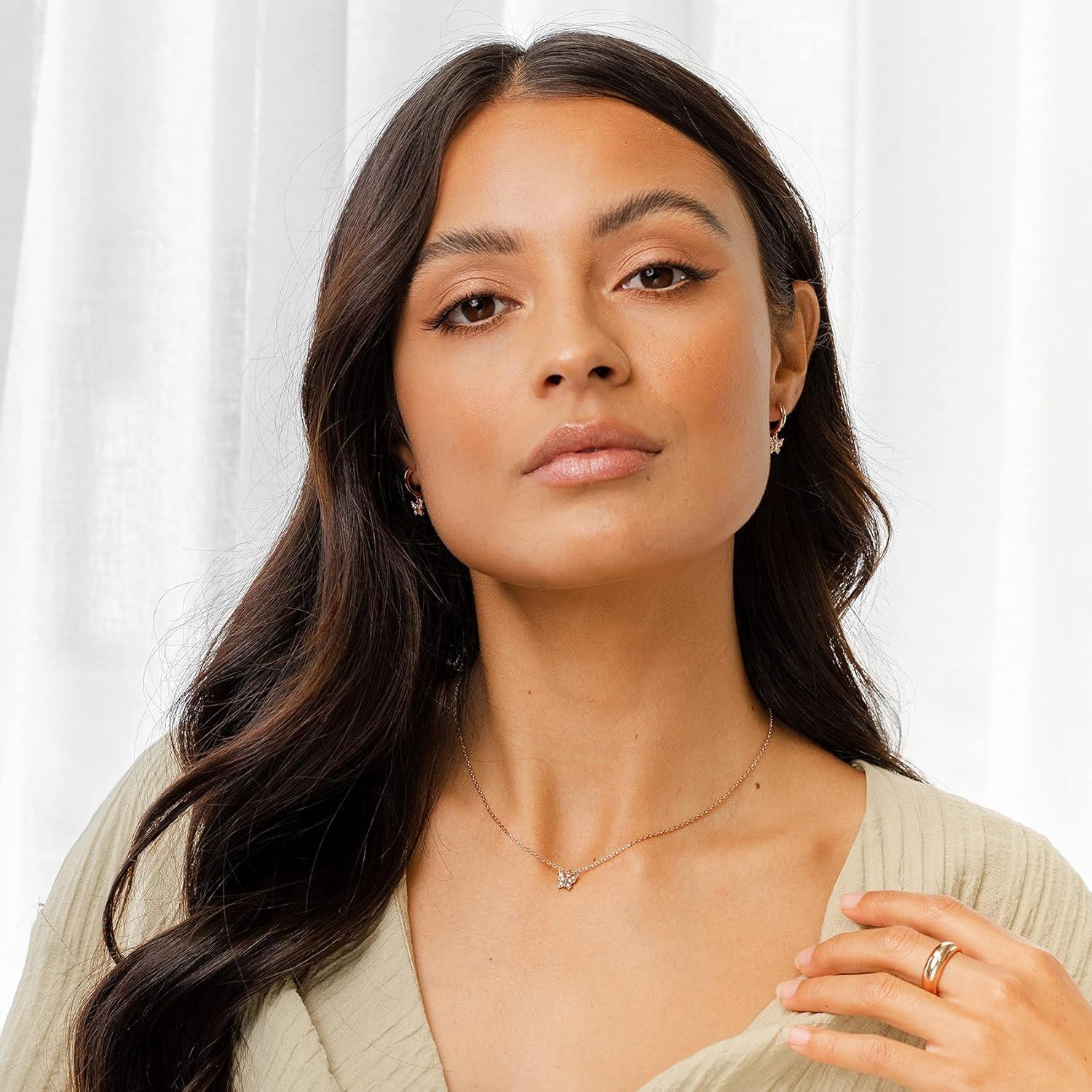 Collar Colgante Mariposa PAVOI Baño Oro Rosa 14K con Zirconia