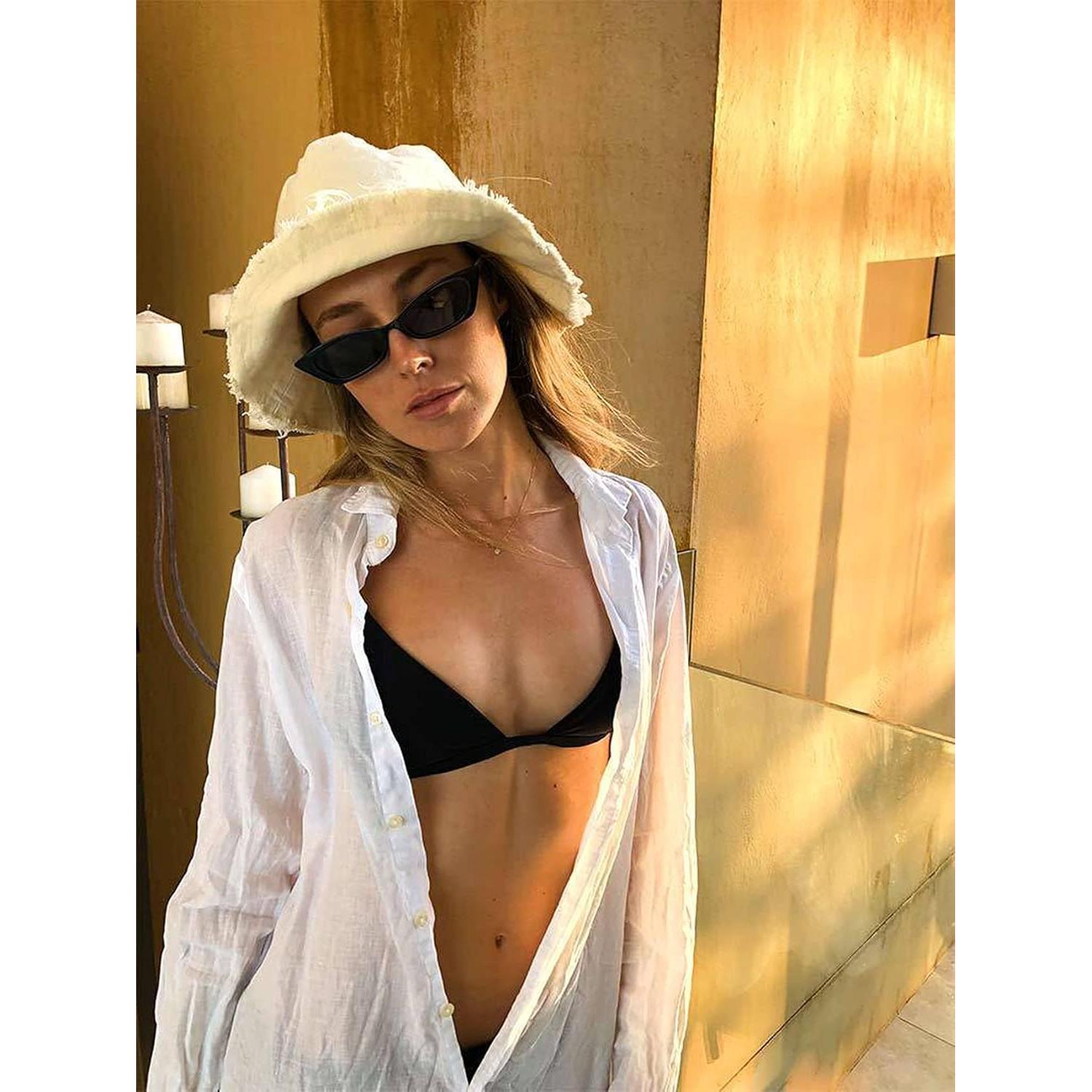 Sombrero de Cubo Beige para Mujeres de Algodón UPF 50+