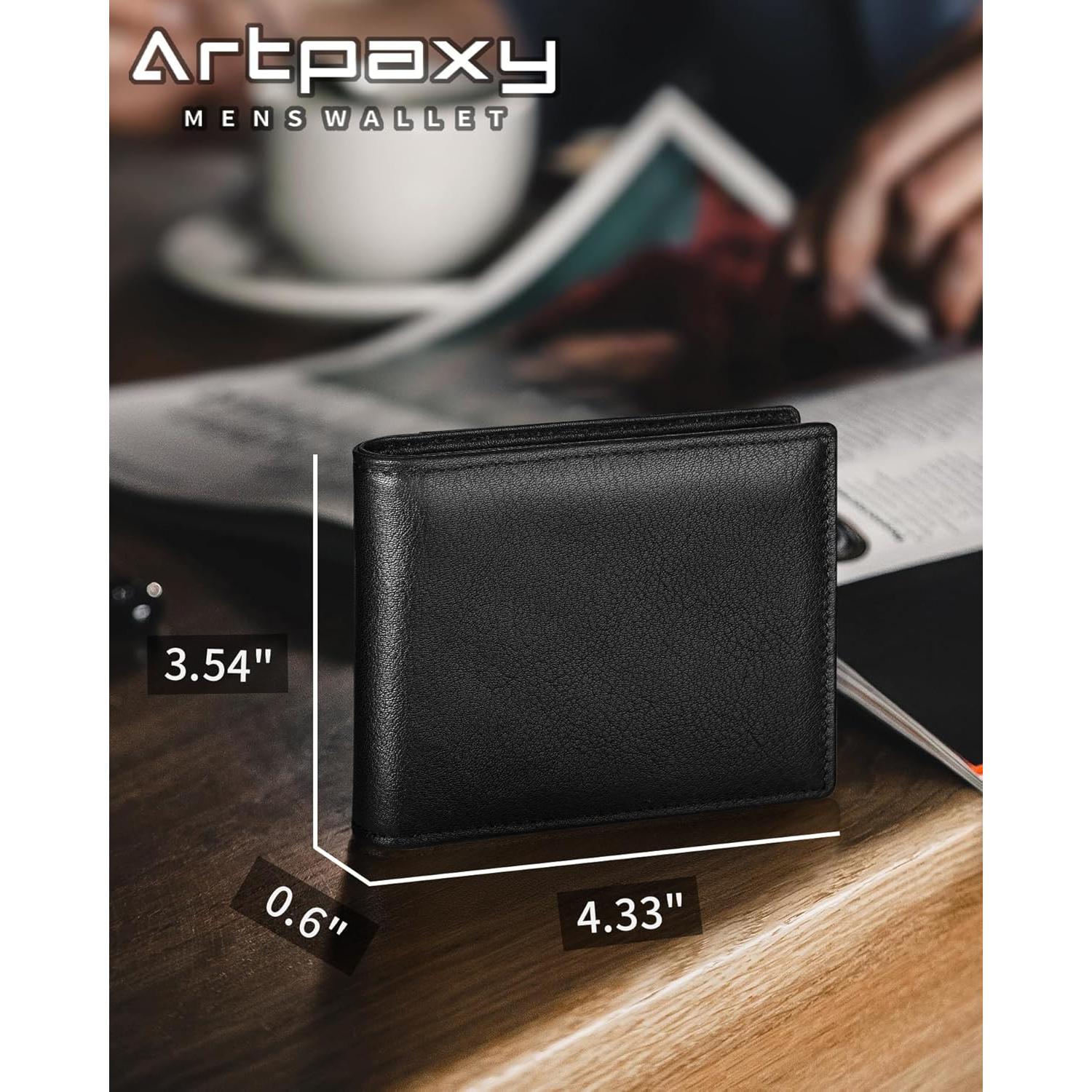 Cartera Bifold de Cuero Genuino Artpaxy con Bloqueo RFID