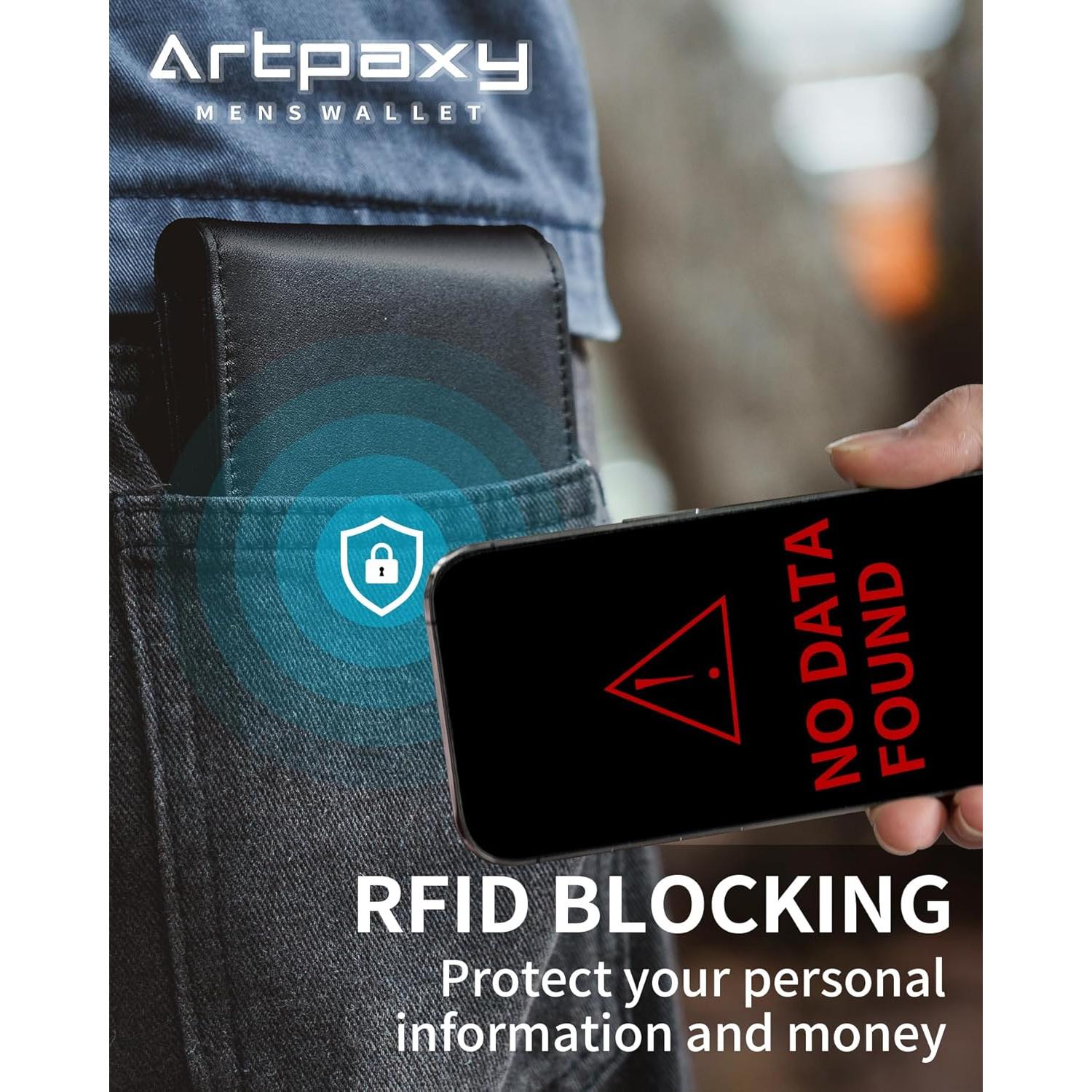 Cartera Bifold de Cuero Genuino Artpaxy con Bloqueo RFID