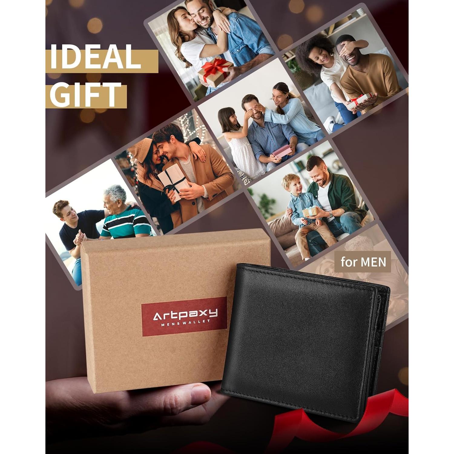 Cartera Bifold de Cuero Genuino Artpaxy con Bloqueo RFID