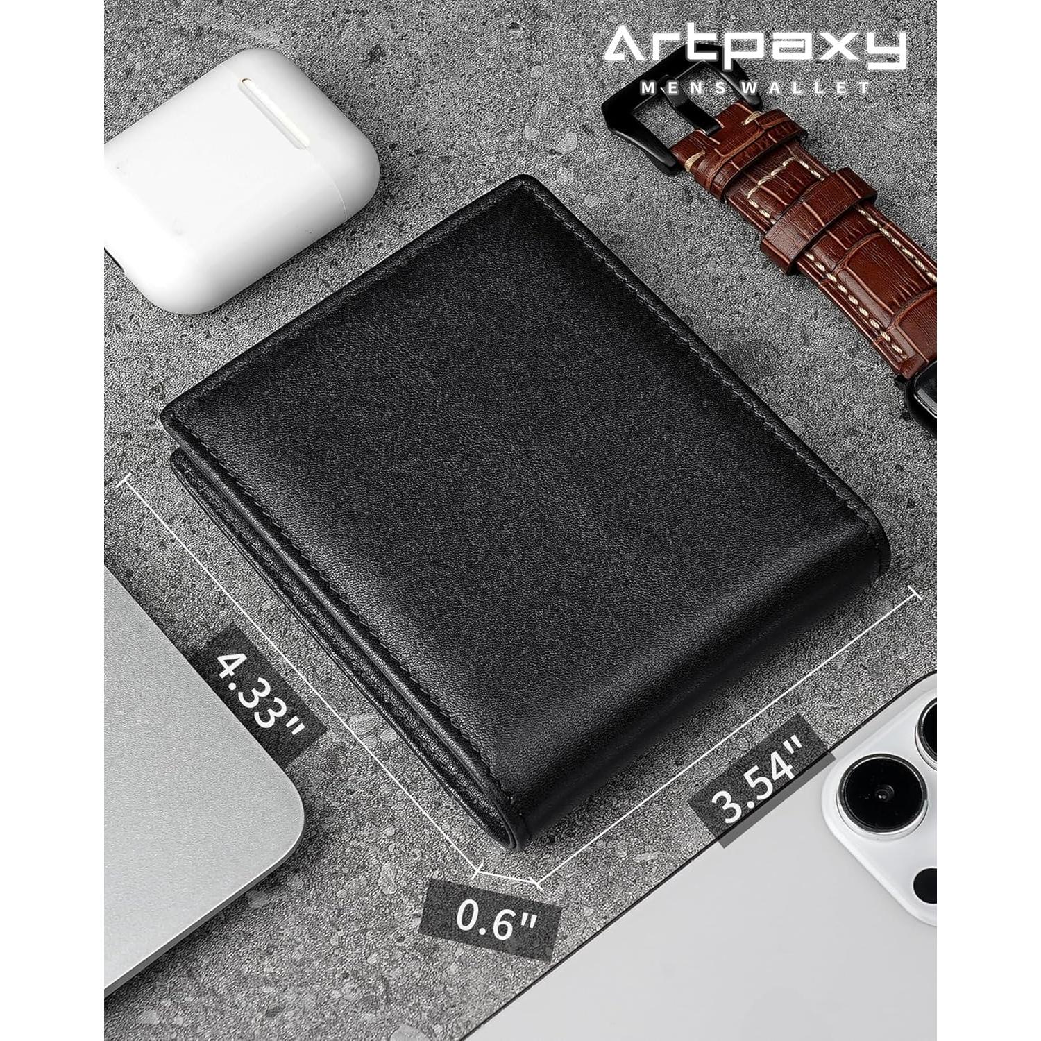 Cartera Bifold de Cuero Genuino Artpaxy con Bloqueo RFID