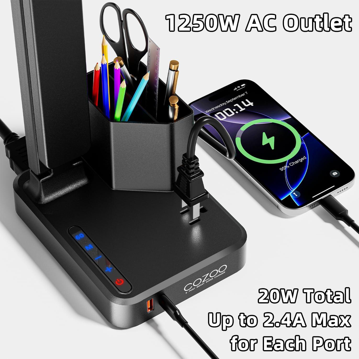 Lámpara de Escritorio LED COZOO con Carga USB y Toma AC