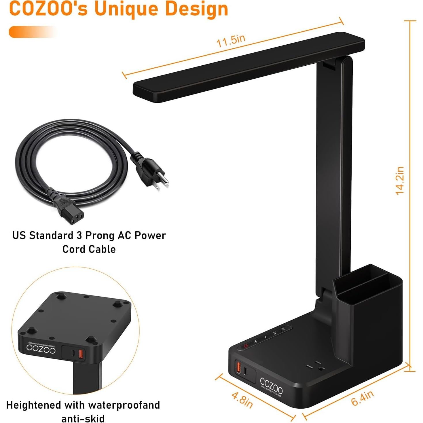 Lámpara de Escritorio LED COZOO con Carga USB y Toma AC