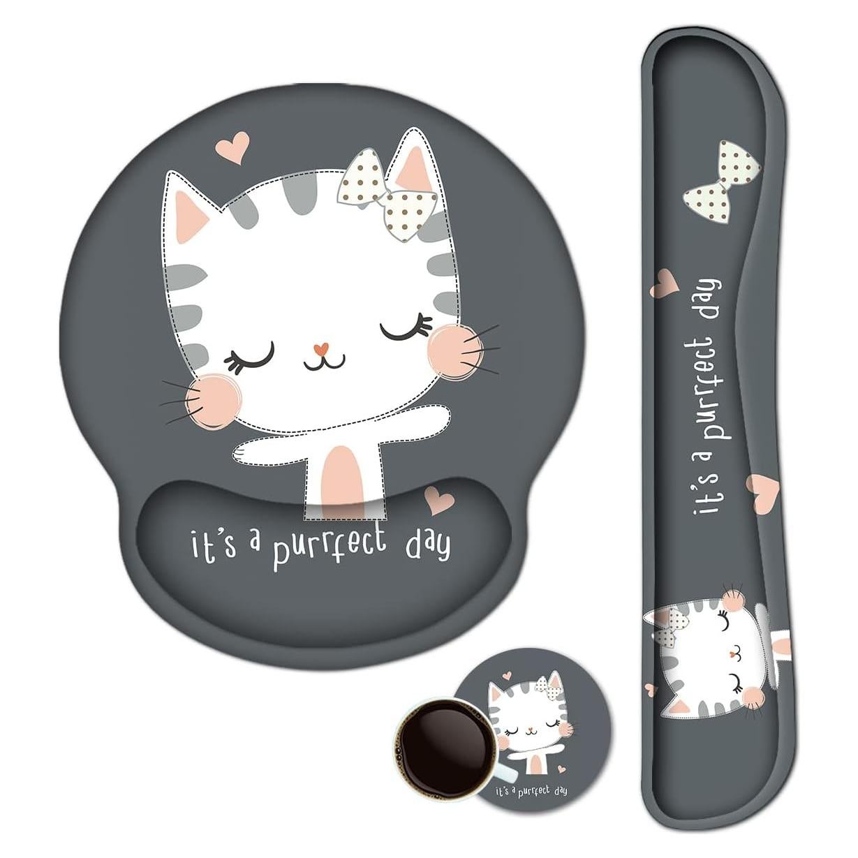 Reposamuñecas ergonómico iVeze con almohadilla de gel - Gato lindo