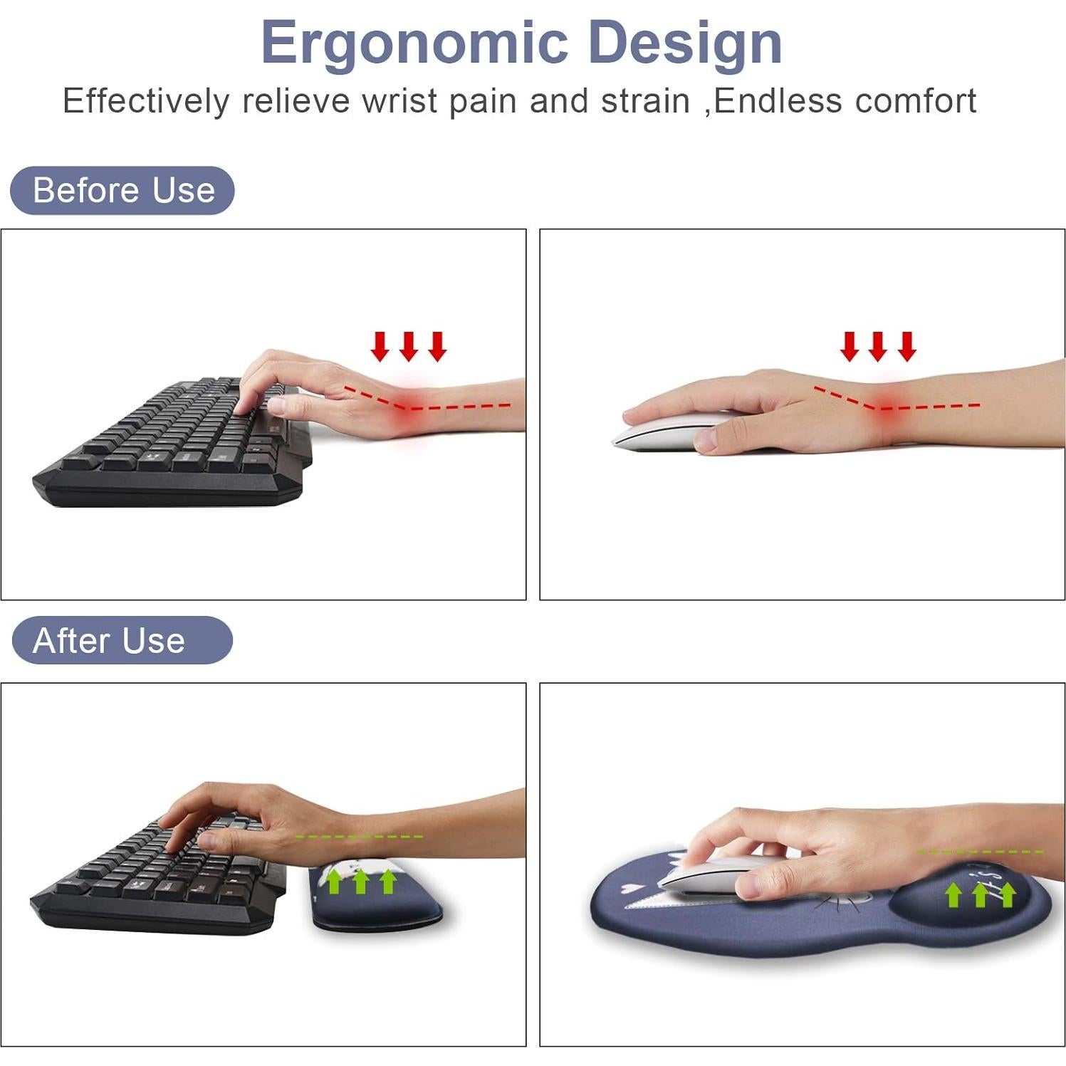 Reposamuñecas ergonómico iVeze con almohadilla de gel - Gato lindo