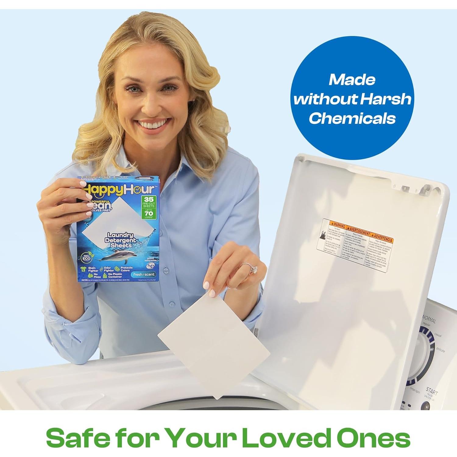 Hoja de Detergente para Ropa Happy Hour - 70 Lavados, Ecológico, Hipoalergénico