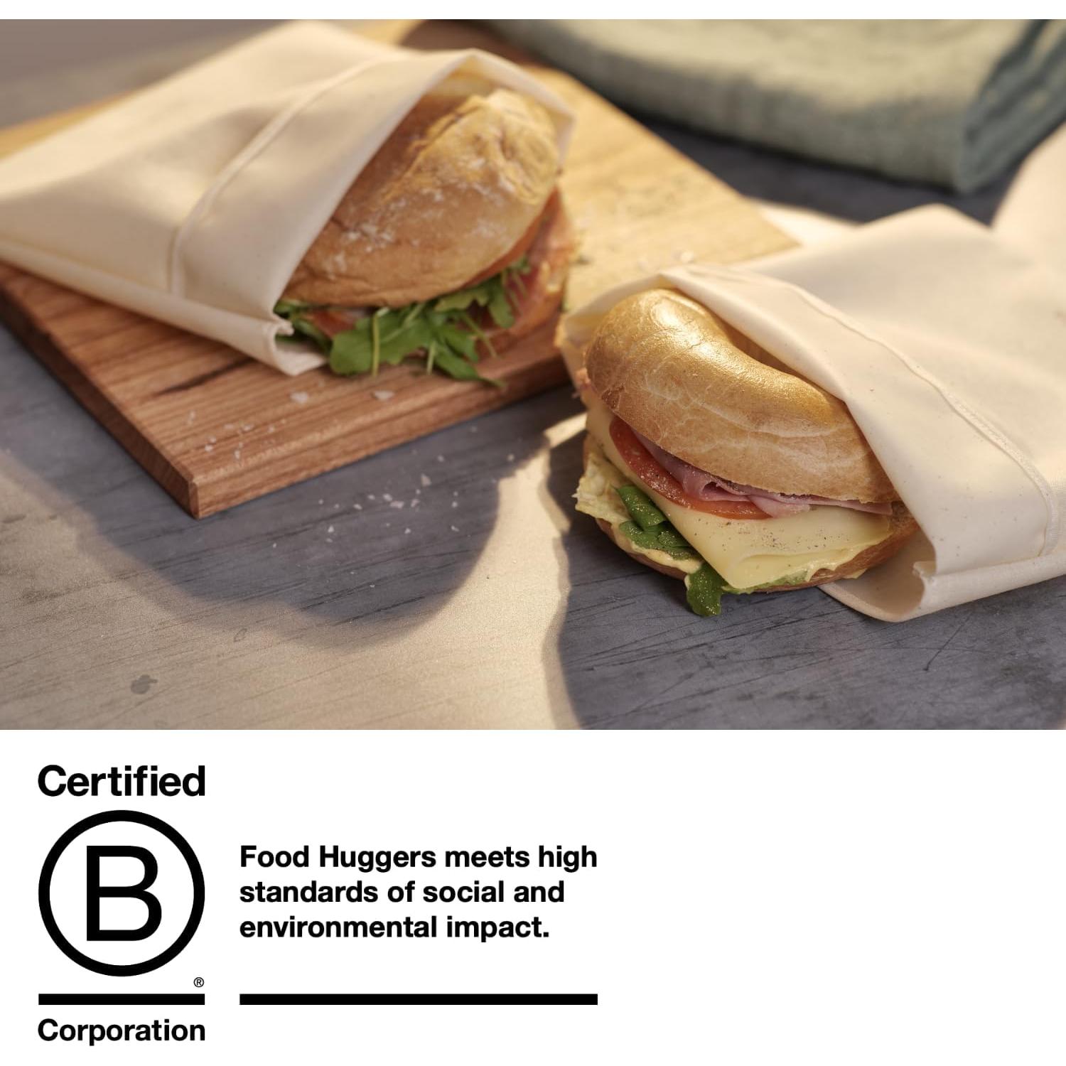 Food Huggers Reusable Sandwich Bags - Soft Touch Silicone Fabric, BPA Free, Dishwasher Safe Sandwich Containers - Eco-Friendly Reusable Sandwich Bags for Fresh and Safe Meal Storage (Medium)