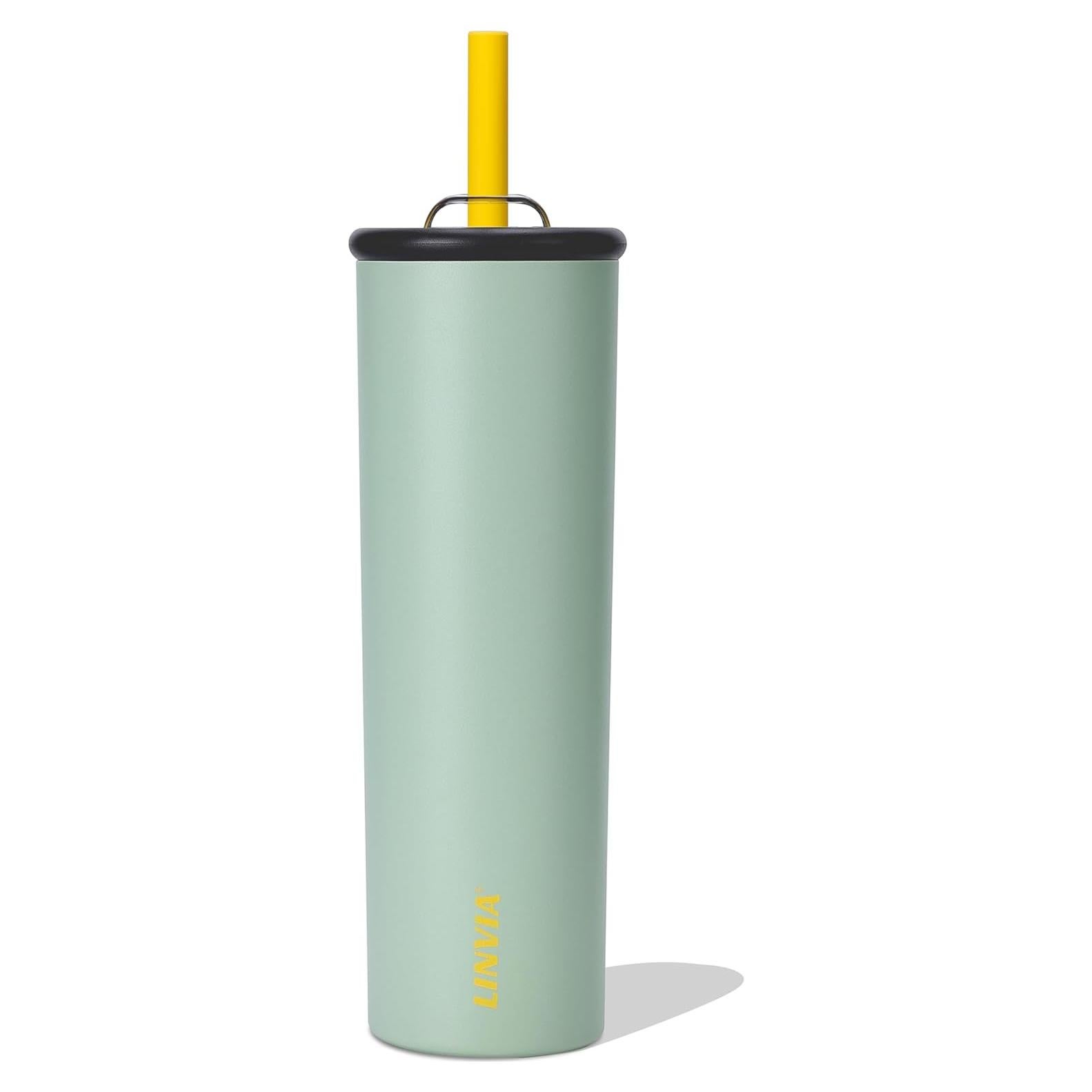 Taza Aislada LINVIA 740 ml Verde Aguacate con Pajita Silicona