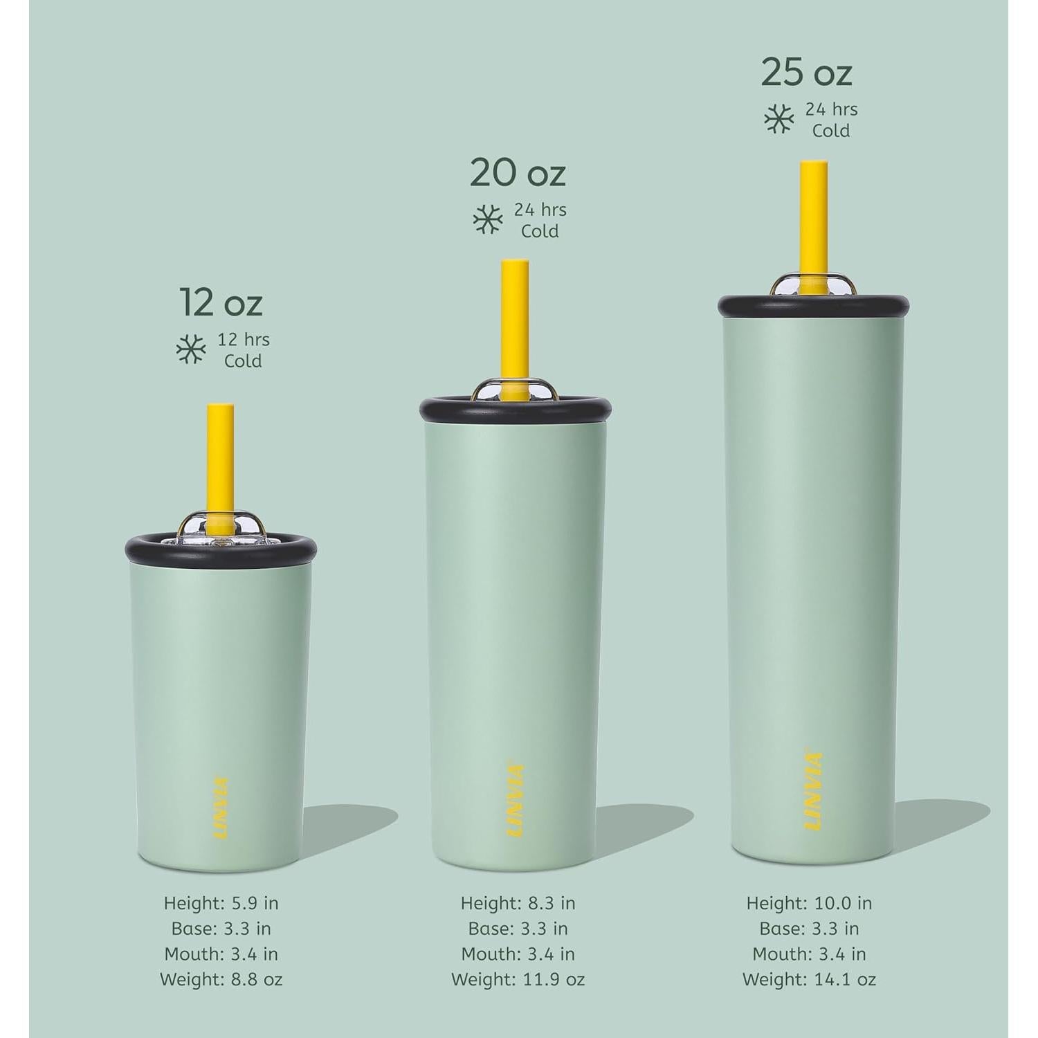Taza Aislada LINVIA 740 ml Verde Aguacate con Pajita Silicona