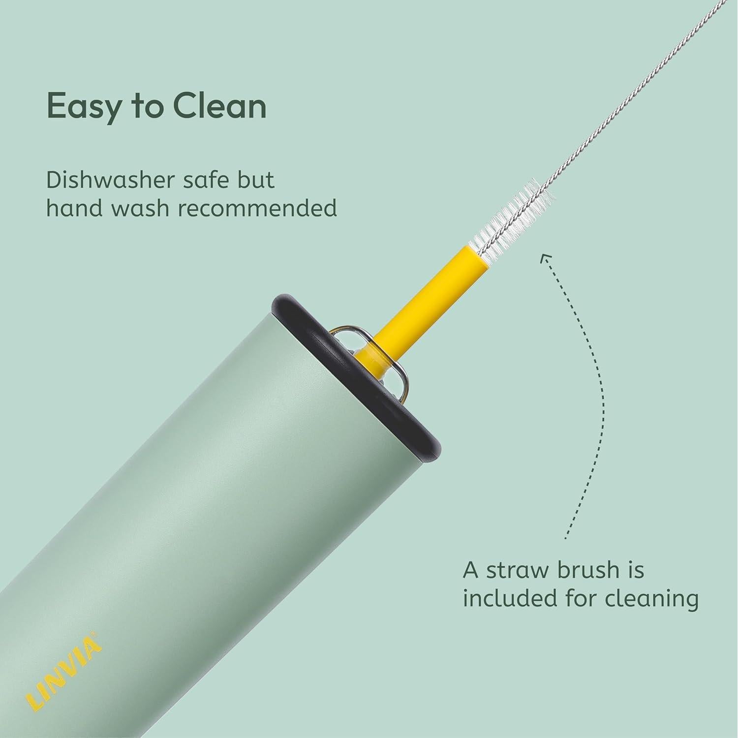 Taza Aislada LINVIA 740 ml Verde Aguacate con Pajita Silicona