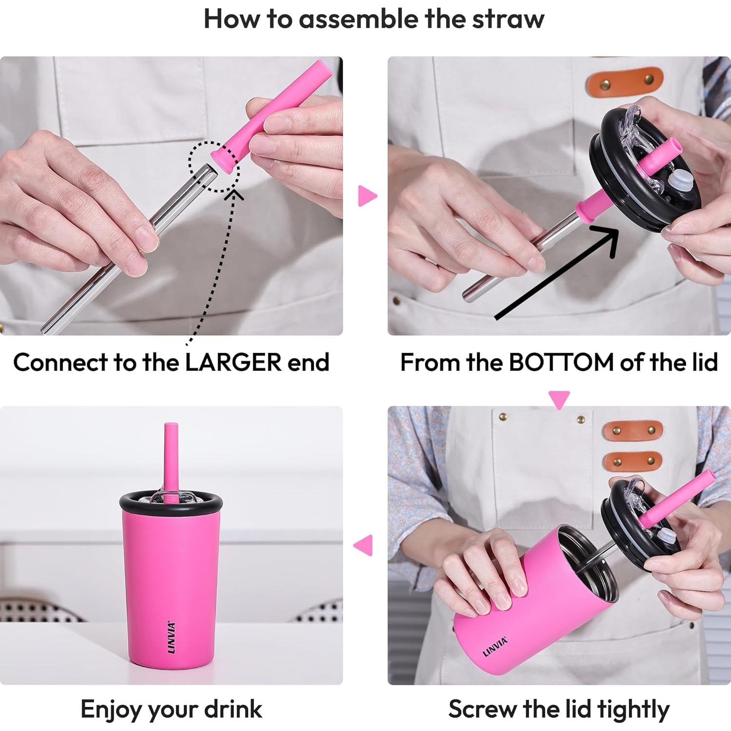 Taza Aislada LINVIA 740 ml Verde Aguacate con Pajita Silicona