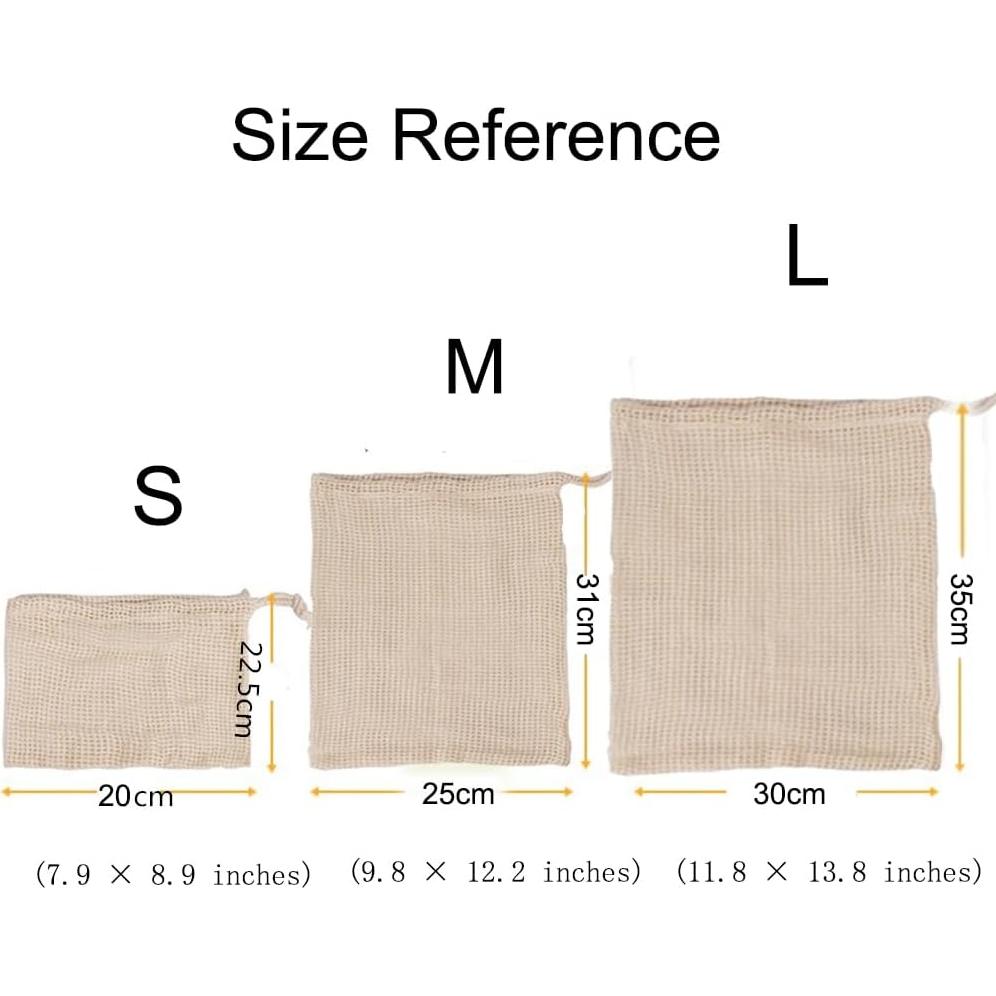 Bolsas de Malla de Algodón Orgánico Reutilizables 6p - JEYILKIT