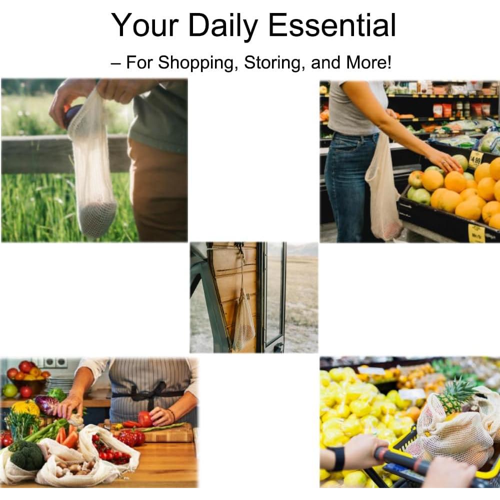 Bolsas de Malla de Algodón Orgánico Reutilizables 6p - JEYILKIT