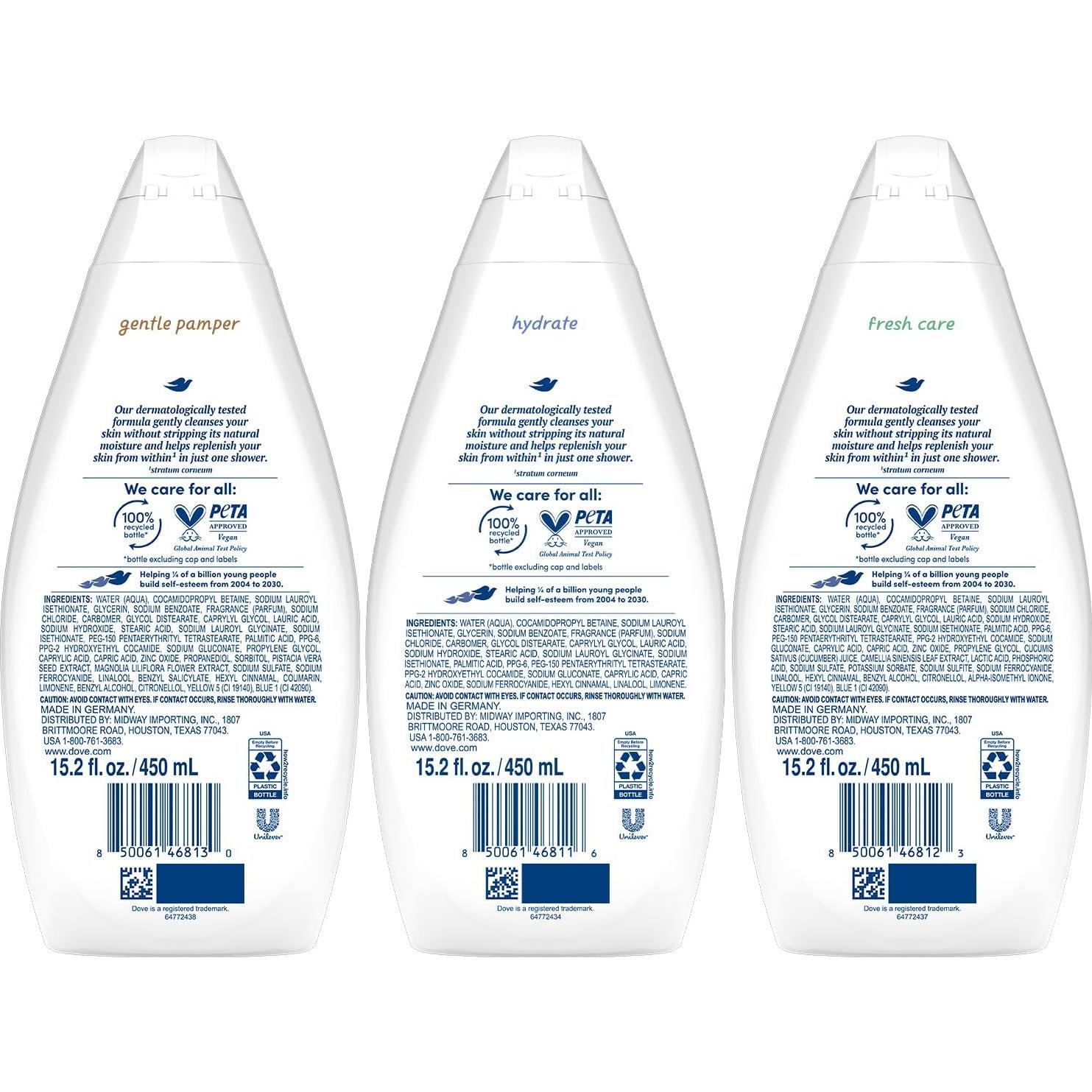Dove Gel de Ducha Hidratante Pack 3 x 450 ml Variedades