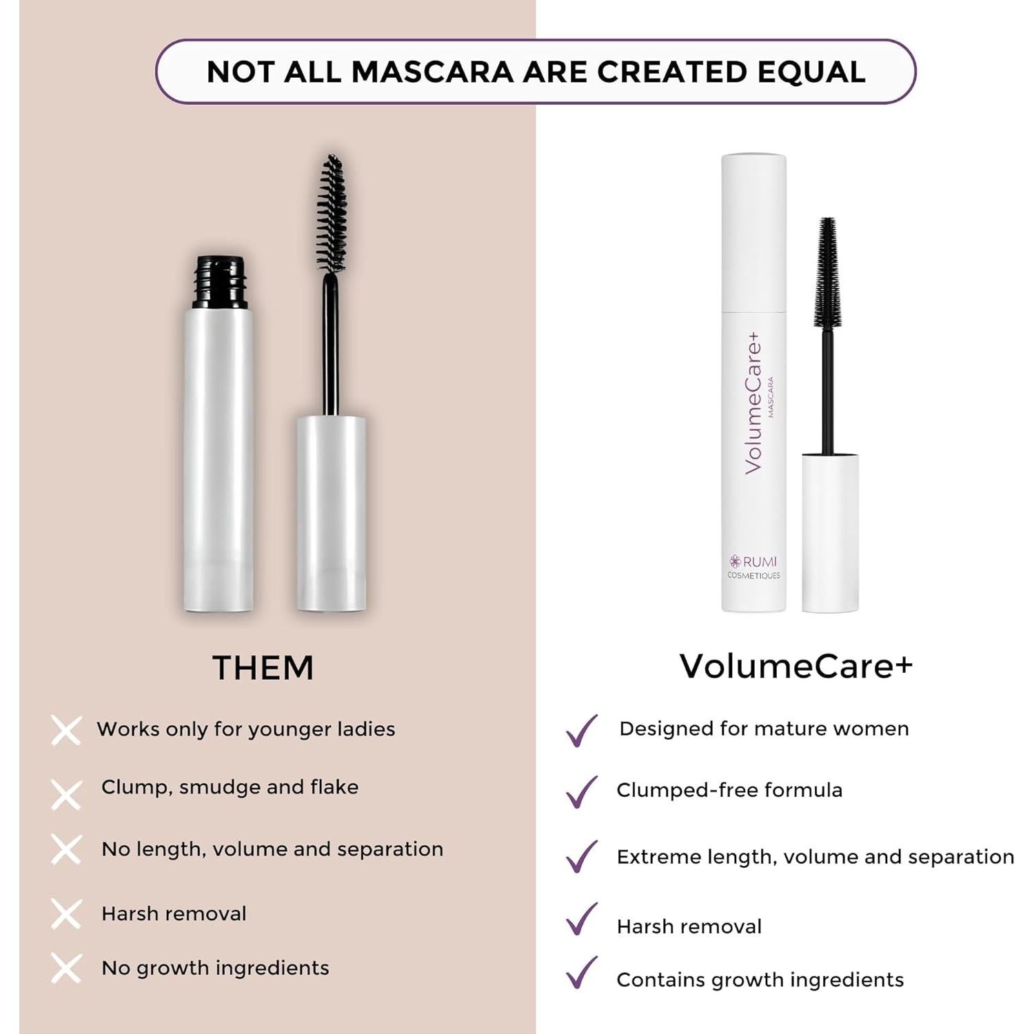 Máscara VolumeCare+ Rumi Cosmetiques para Pestañas Maduras - Hipoalergénica, Volumen y Longitud Extrema