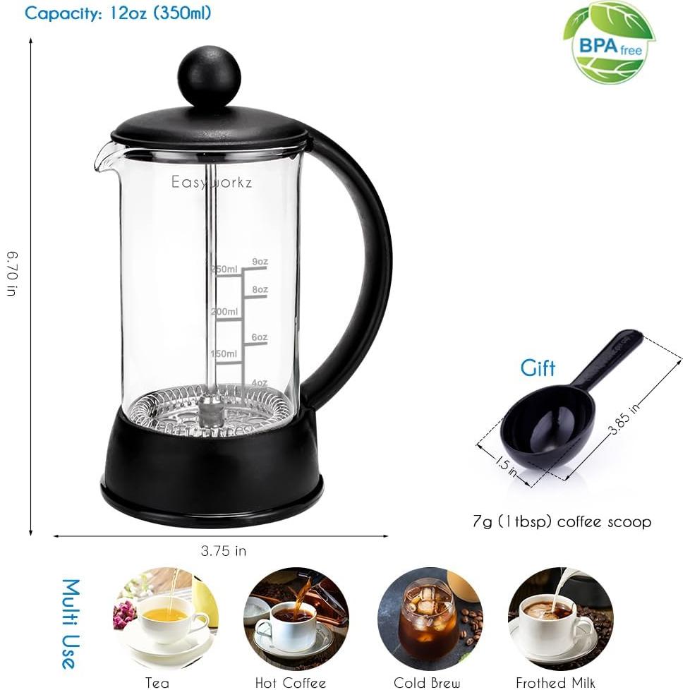 Cafetera Prensa Francesa Easyworkz 350ml Vidrio Borosilicato