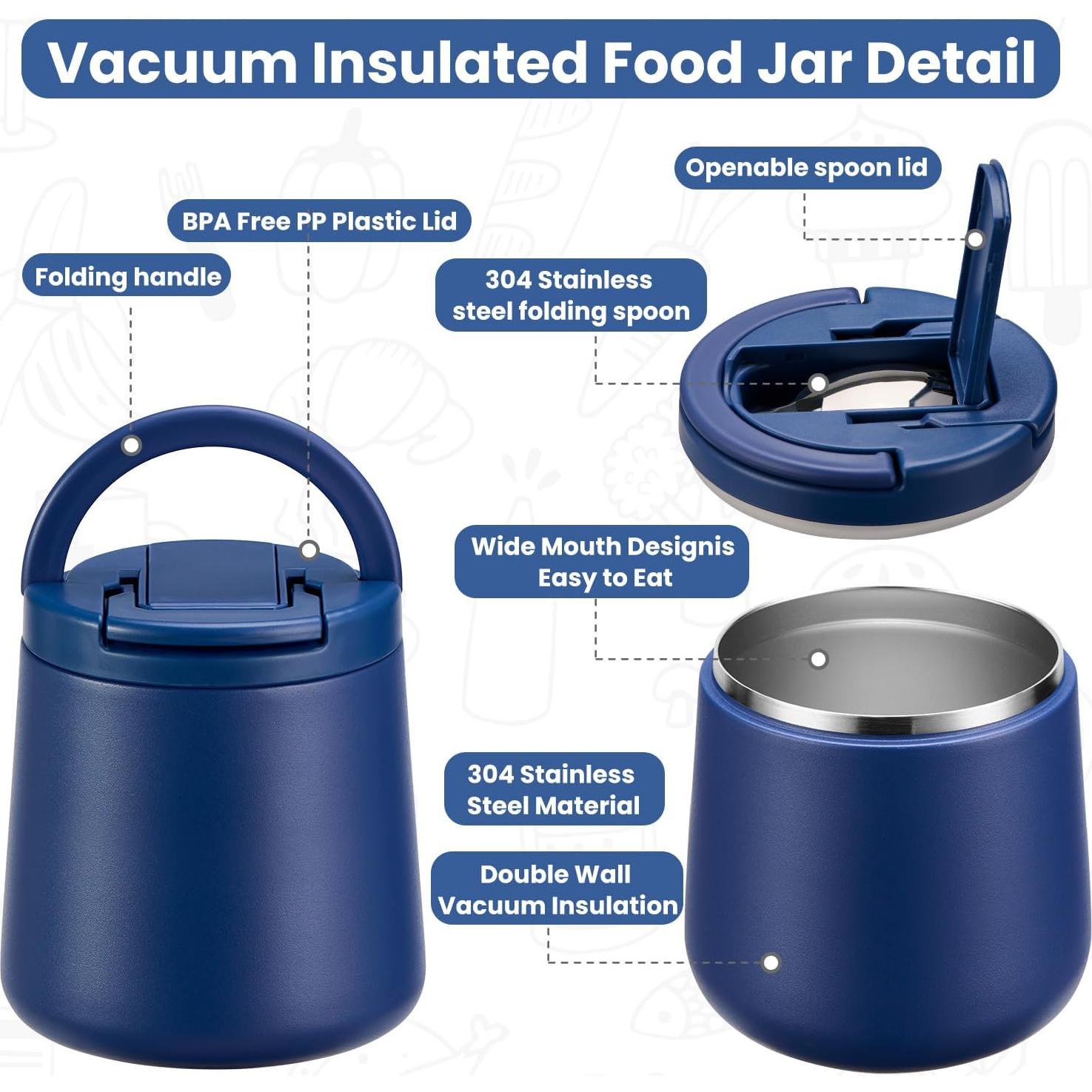 Tarro de Comida Térmico Howeemo 20oz Acero Inoxidable Azul