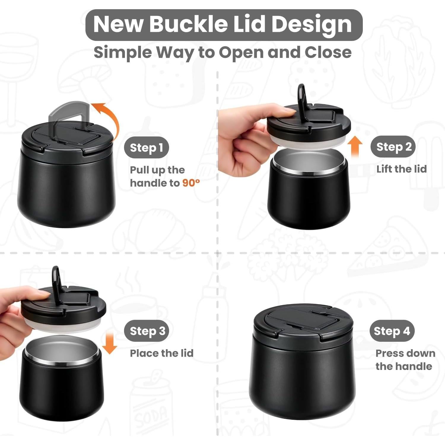 Tarro de Comida Aislado Howeemo 14oz Acero Inoxidable Negro