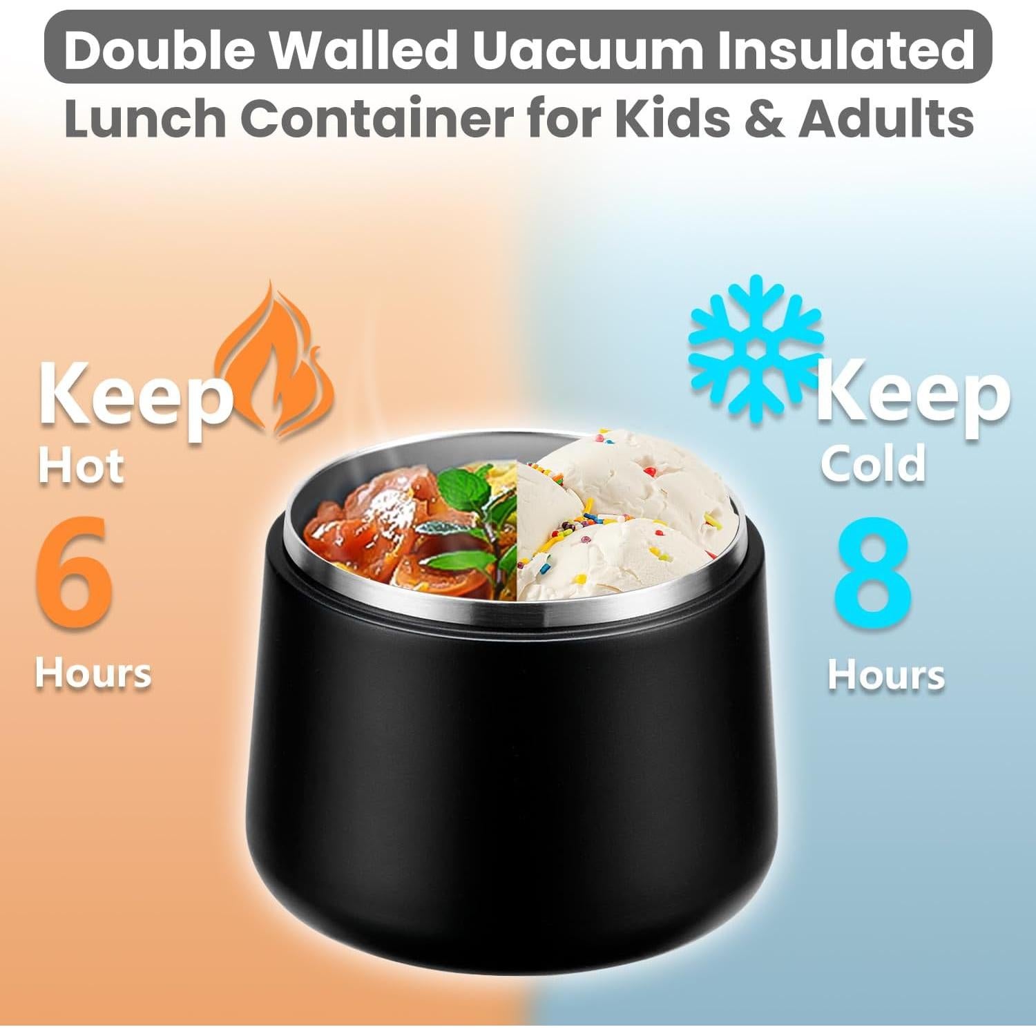 Tarro de Comida Aislado Howeemo 14oz Acero Inoxidable Negro