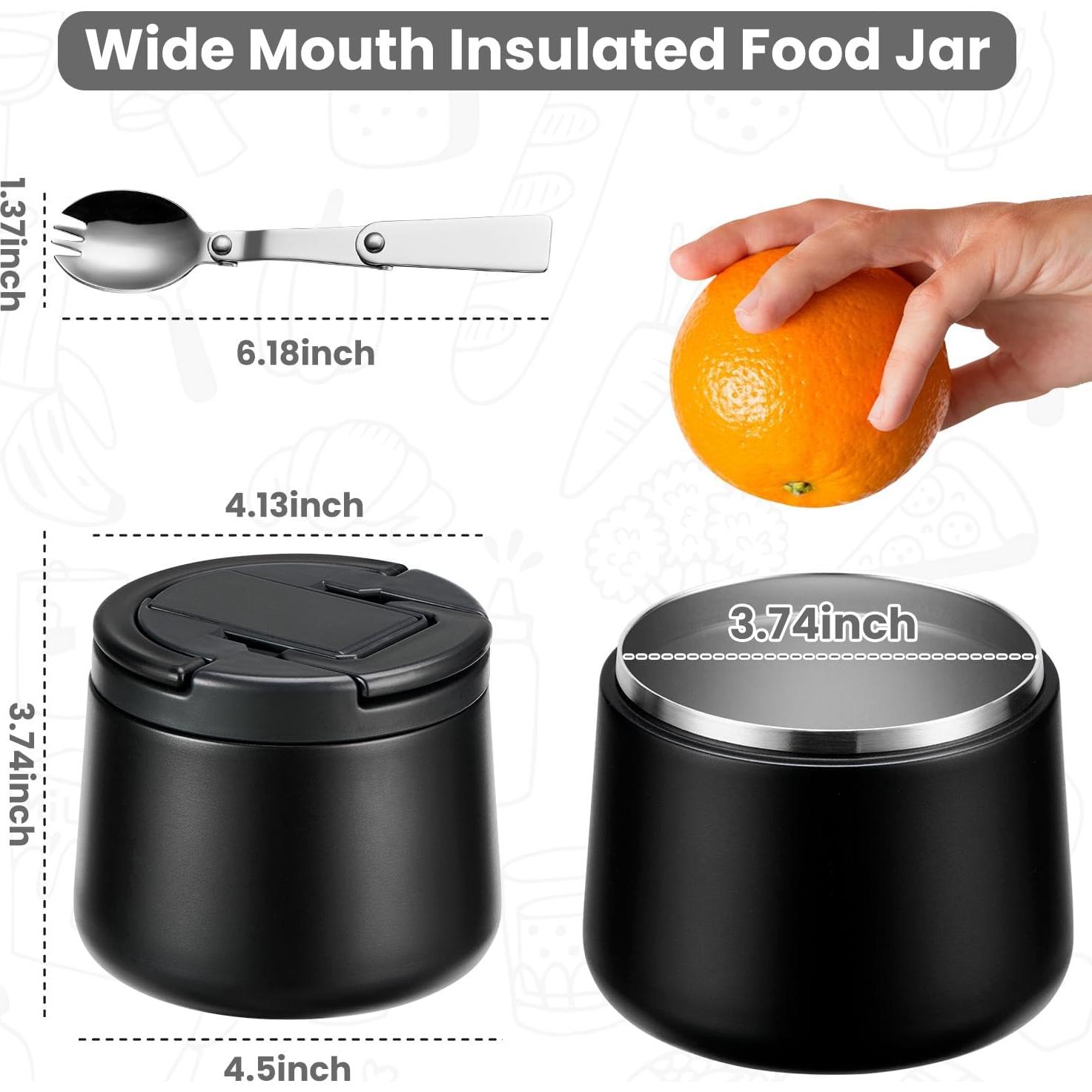 Tarro de Comida Aislado Howeemo 14oz Acero Inoxidable Negro