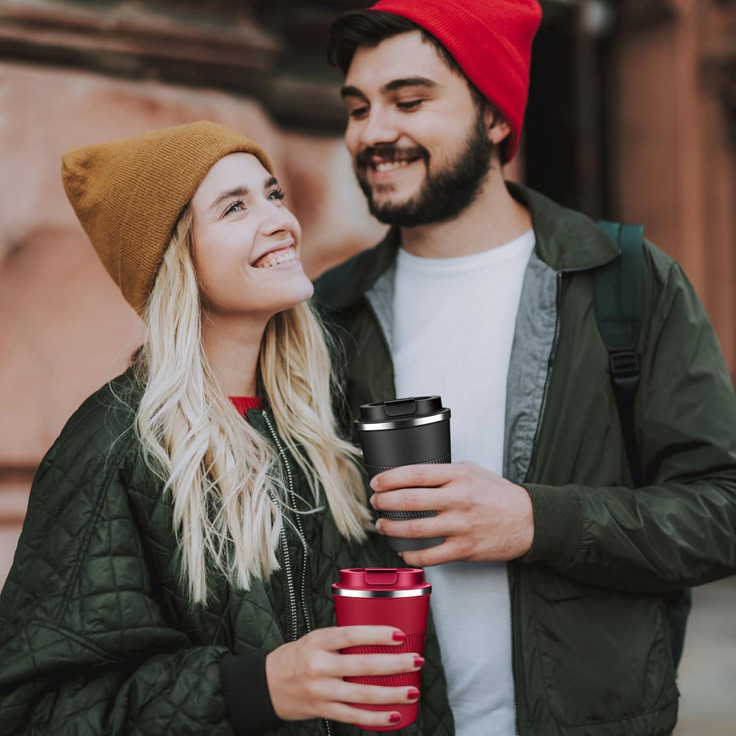 Taza de Café Aislada 340 ml XKELFX Negra Doble Pared