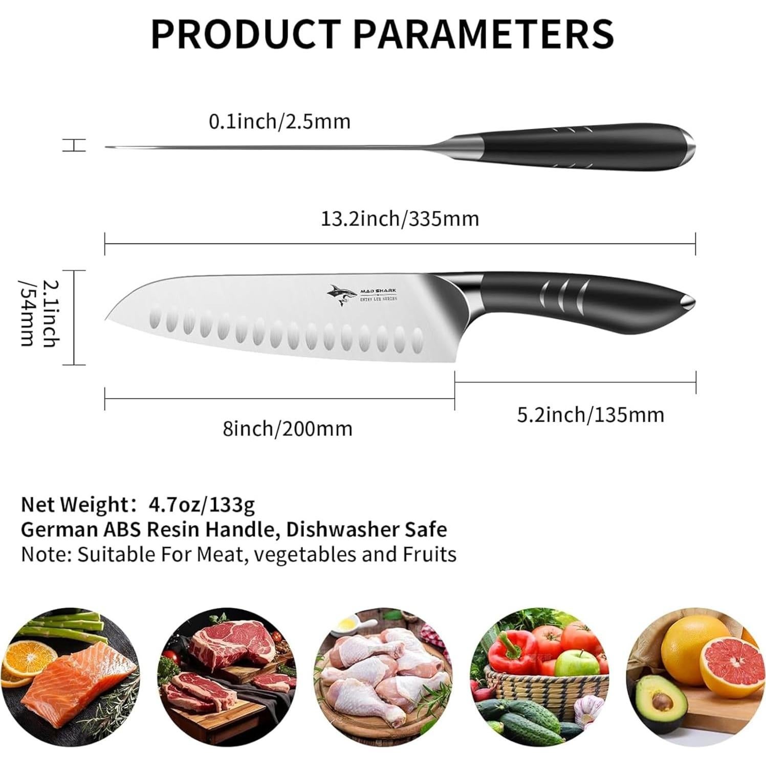 Cuchillo Santoku 20 cm MAD SHARK - Acero Alemán, Mango Ergonómico