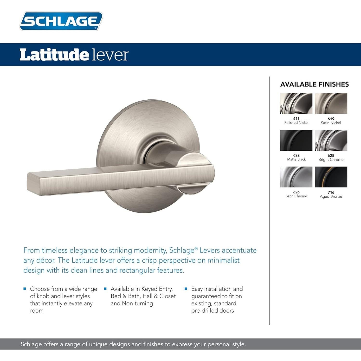 Cerradura de Paso Schlage F10 LAT 716 Bronce Envejecido - Paquete de 4